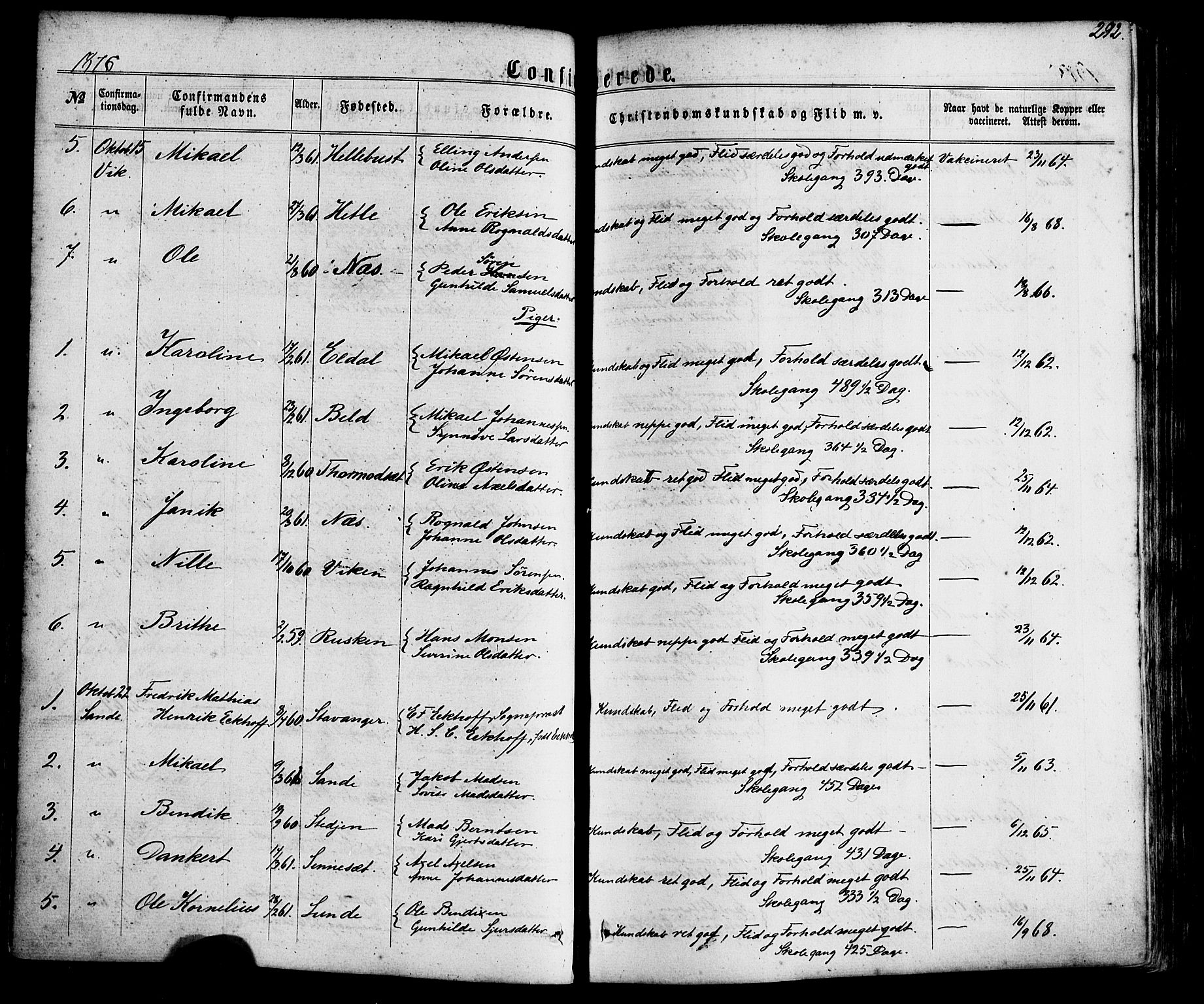 Gaular sokneprestembete, SAB/A-80001/H/Haa: Parish register (official) no. A 5, 1860-1881, p. 292