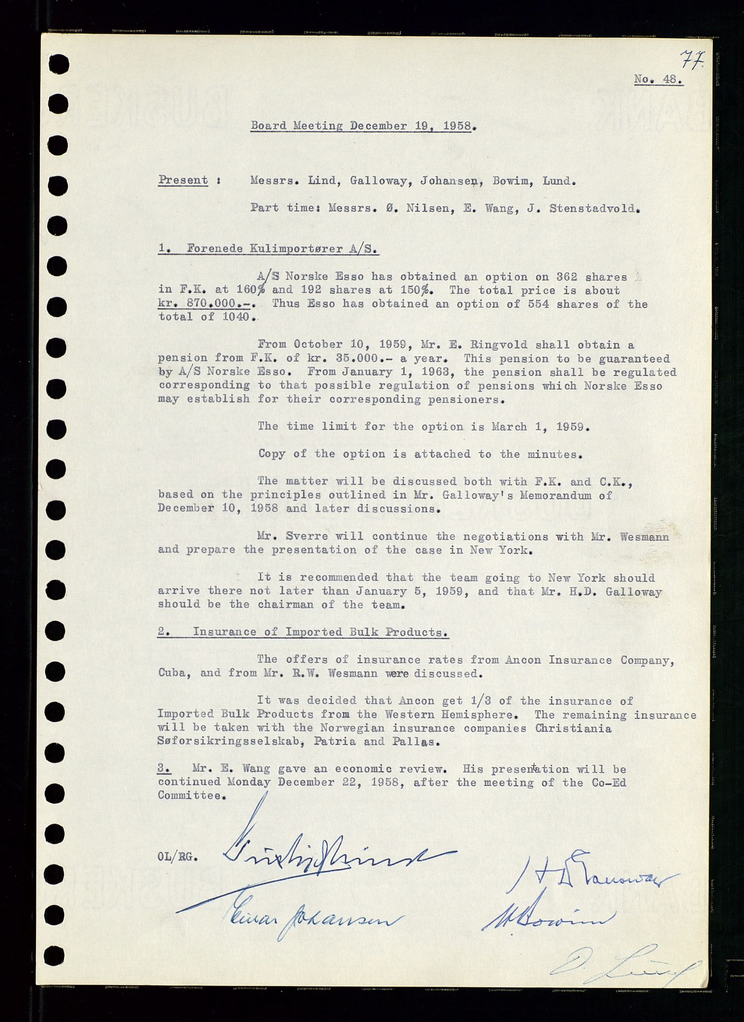 Pa 0982 - Esso Norge A/S, AV/SAST-A-100448/A/Aa/L0001/0001: Den administrerende direksjon Board minutes (styrereferater) / Den administrerende direksjon Board minutes (styrereferater), 1958-1959, p. 77