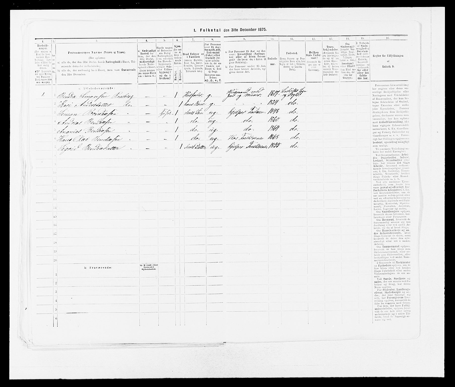 SAB, 1875 census for 1415P Lavik, 1875, p. 215