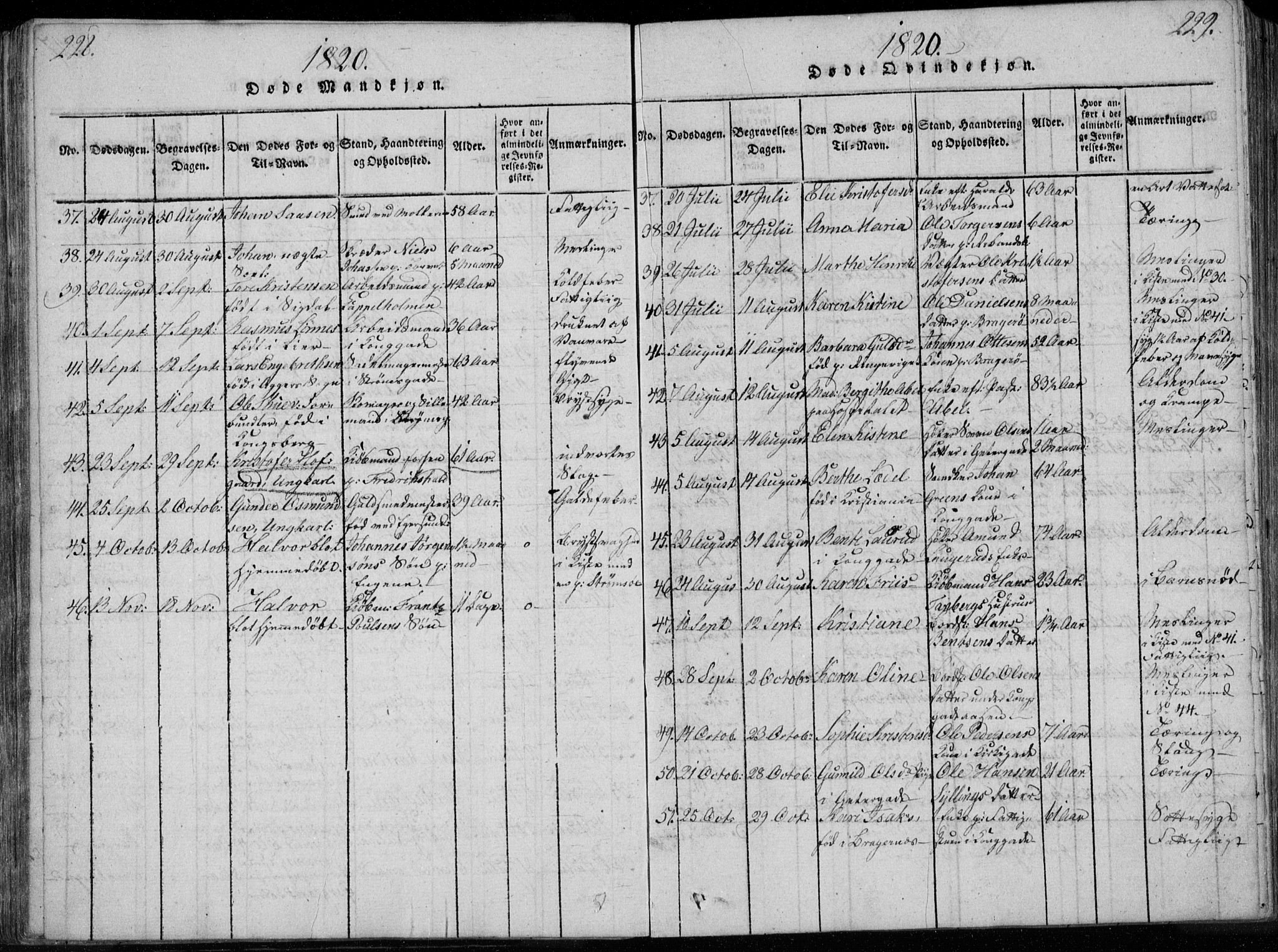 Bragernes kirkebøker, AV/SAKO-A-6/F/Fa/L0007: Parish register (official) no. I 7, 1815-1829, p. 228-229