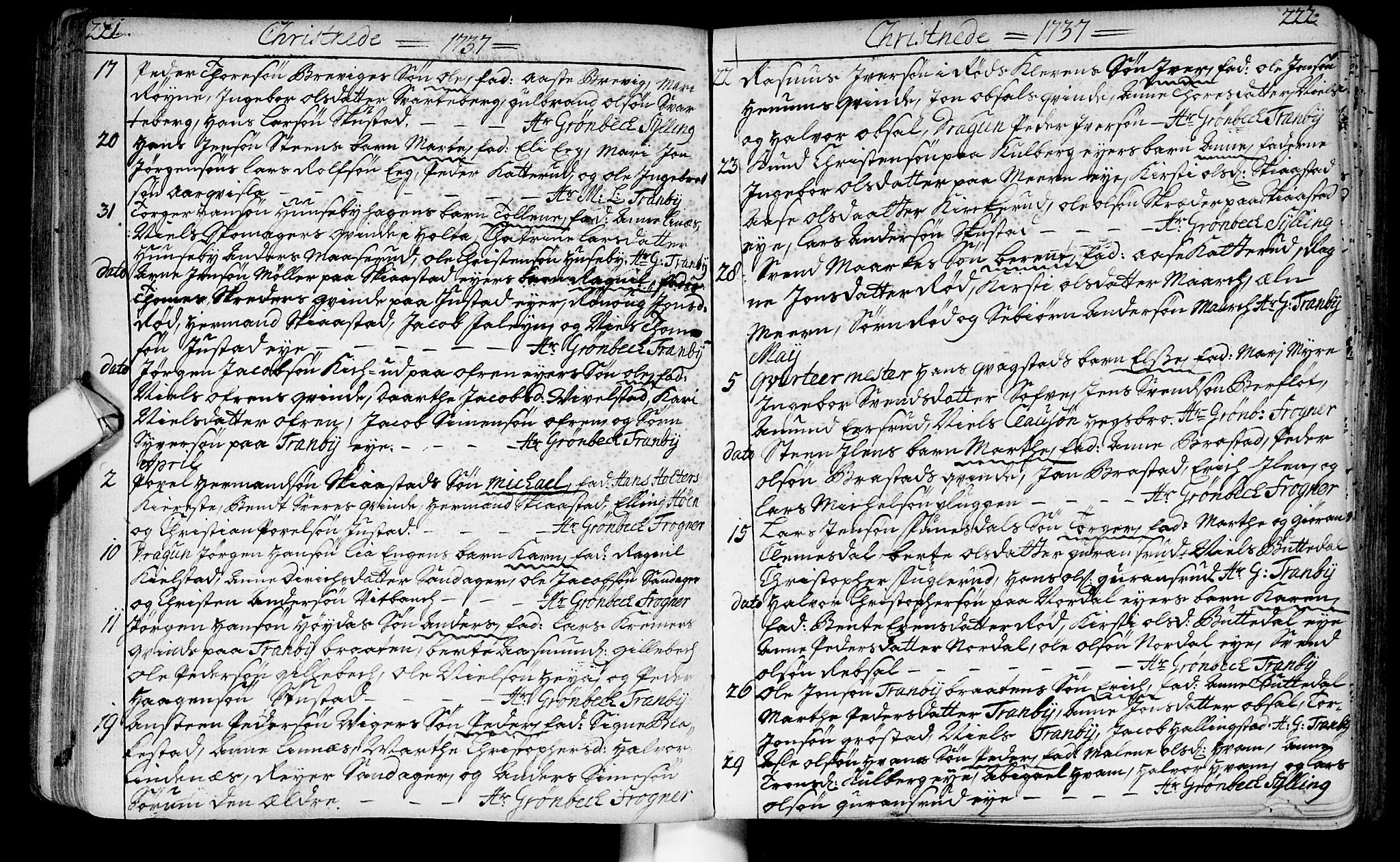 Lier kirkebøker, AV/SAKO-A-230/F/Fa/L0003: Parish register (official) no. I 3, 1727-1748, p. 221-222