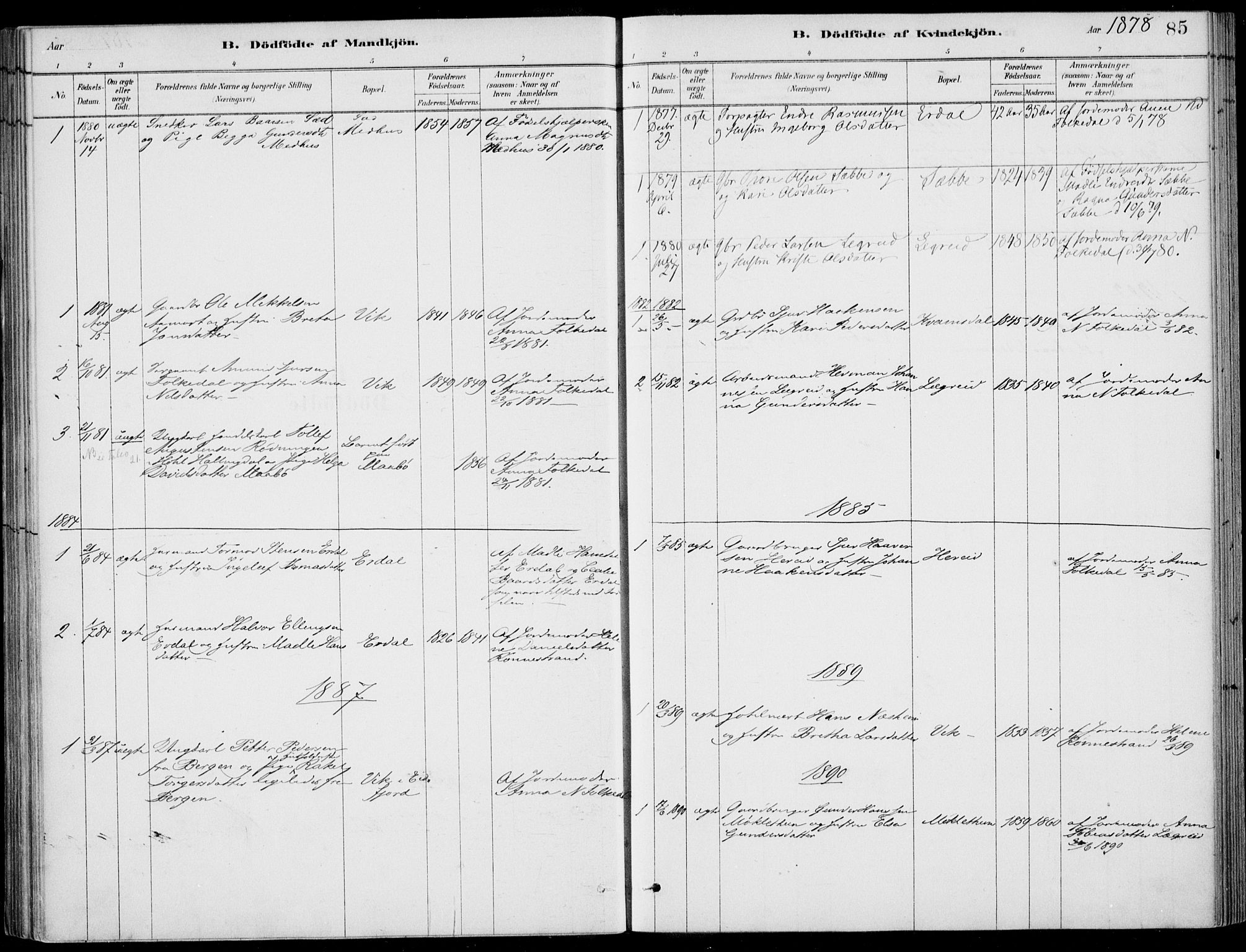 Ulvik sokneprestembete, SAB/A-78801/H/Haa: Parish register (official) no. D  1, 1878-1903, p. 85