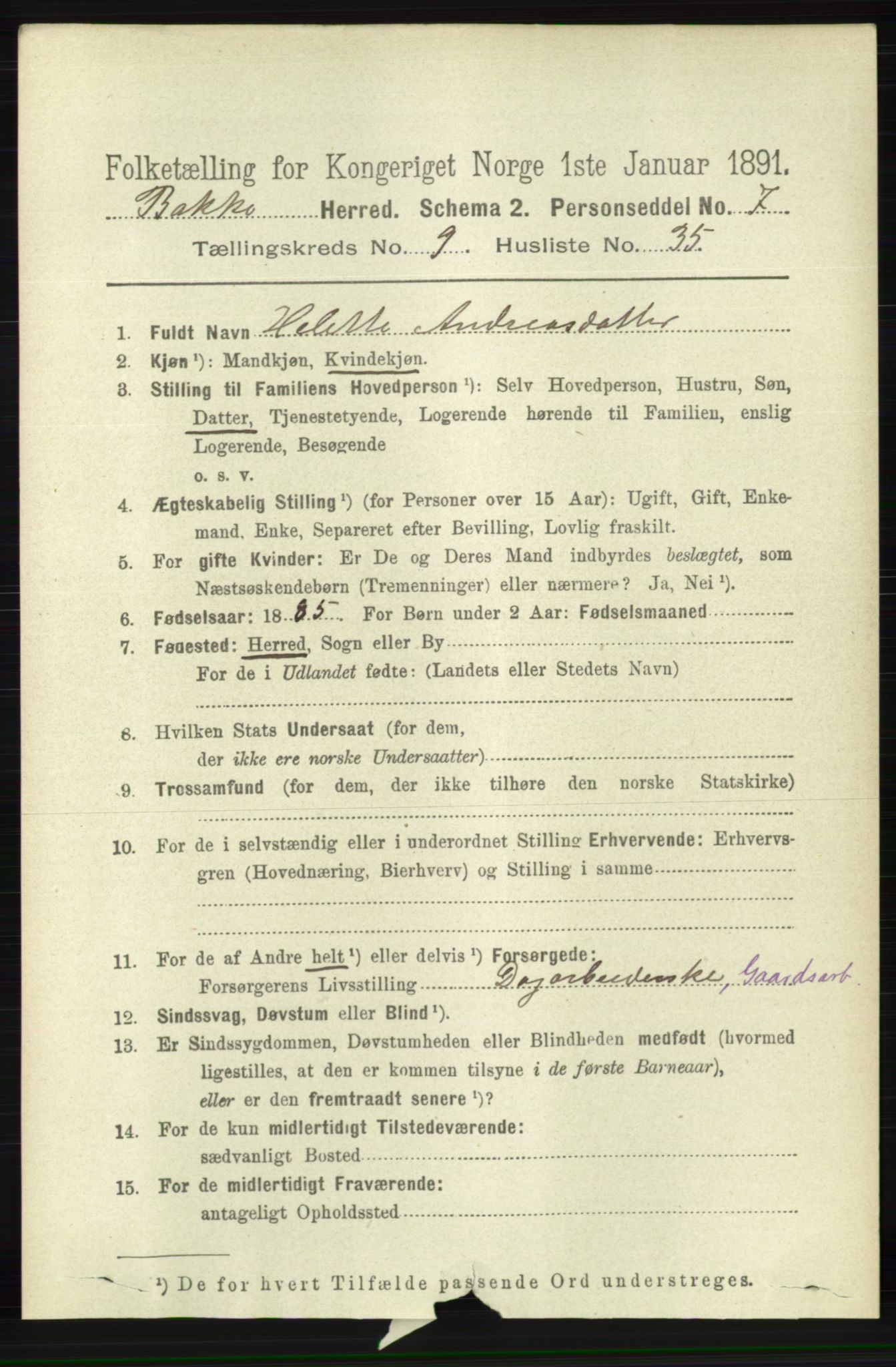 RA, 1891 census for 1045 Bakke, 1891, p. 1949