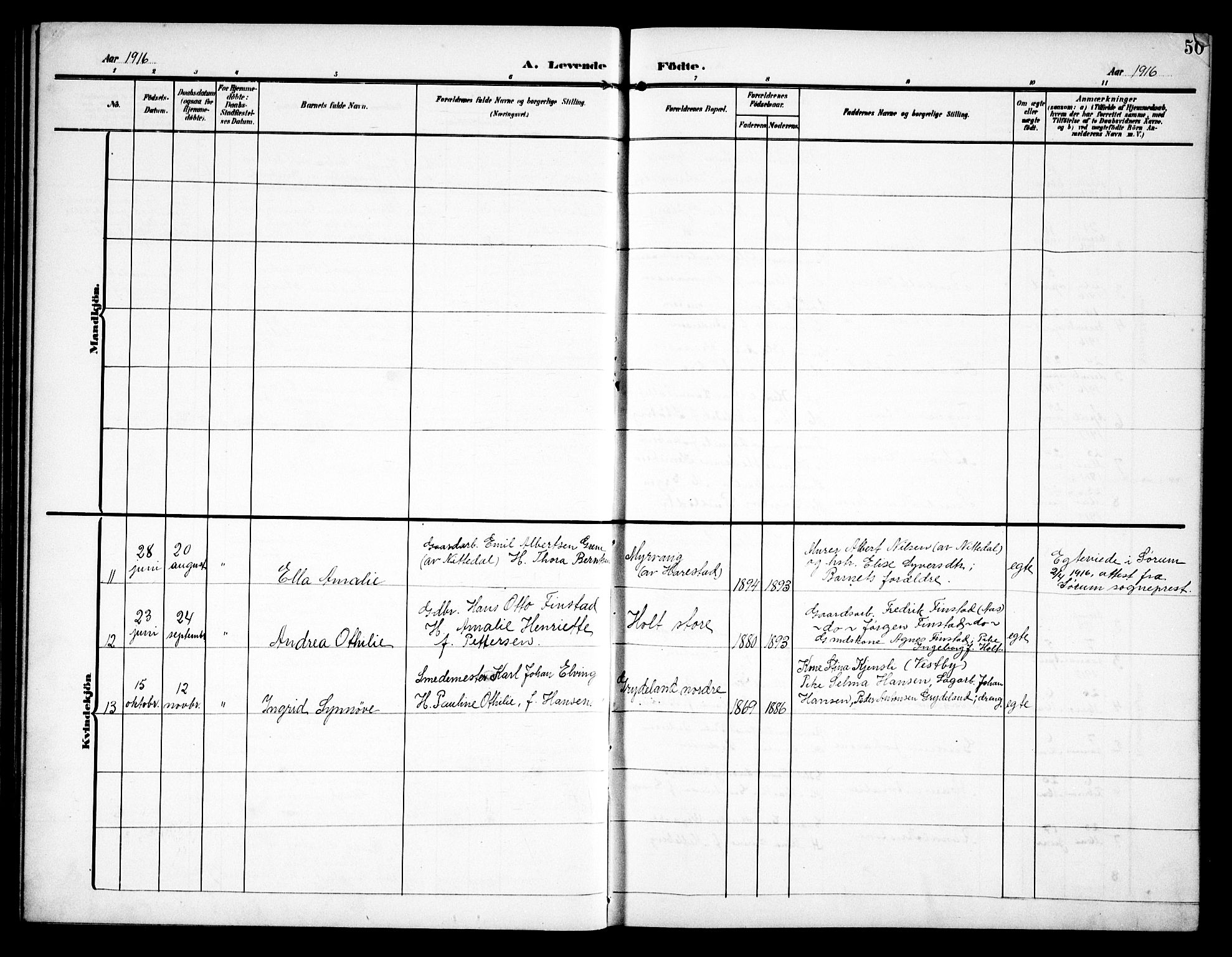 Kråkstad prestekontor Kirkebøker, AV/SAO-A-10125a/G/Ga/L0002: Parish register (copy) no. I 2, 1905-1934, p. 50