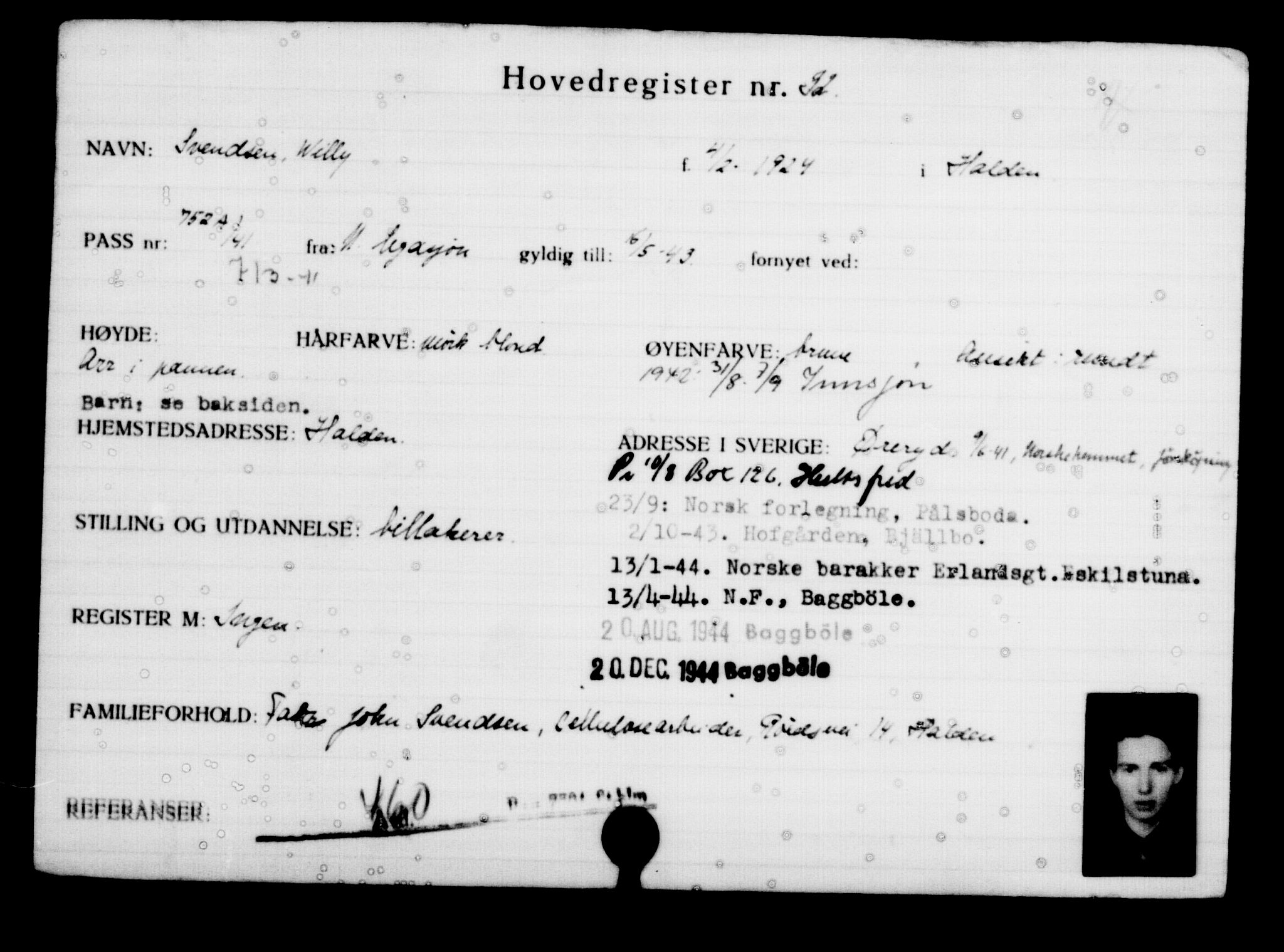 Utenriksstasjonene, Legasjonen i Stockholm, Flyktningkontoret, AV/RA-S-6753/V/Va/L0001: Kjesäterkartoteket, flyktninger med registreringsnr. 1-1000, 1940-1945, p. 51