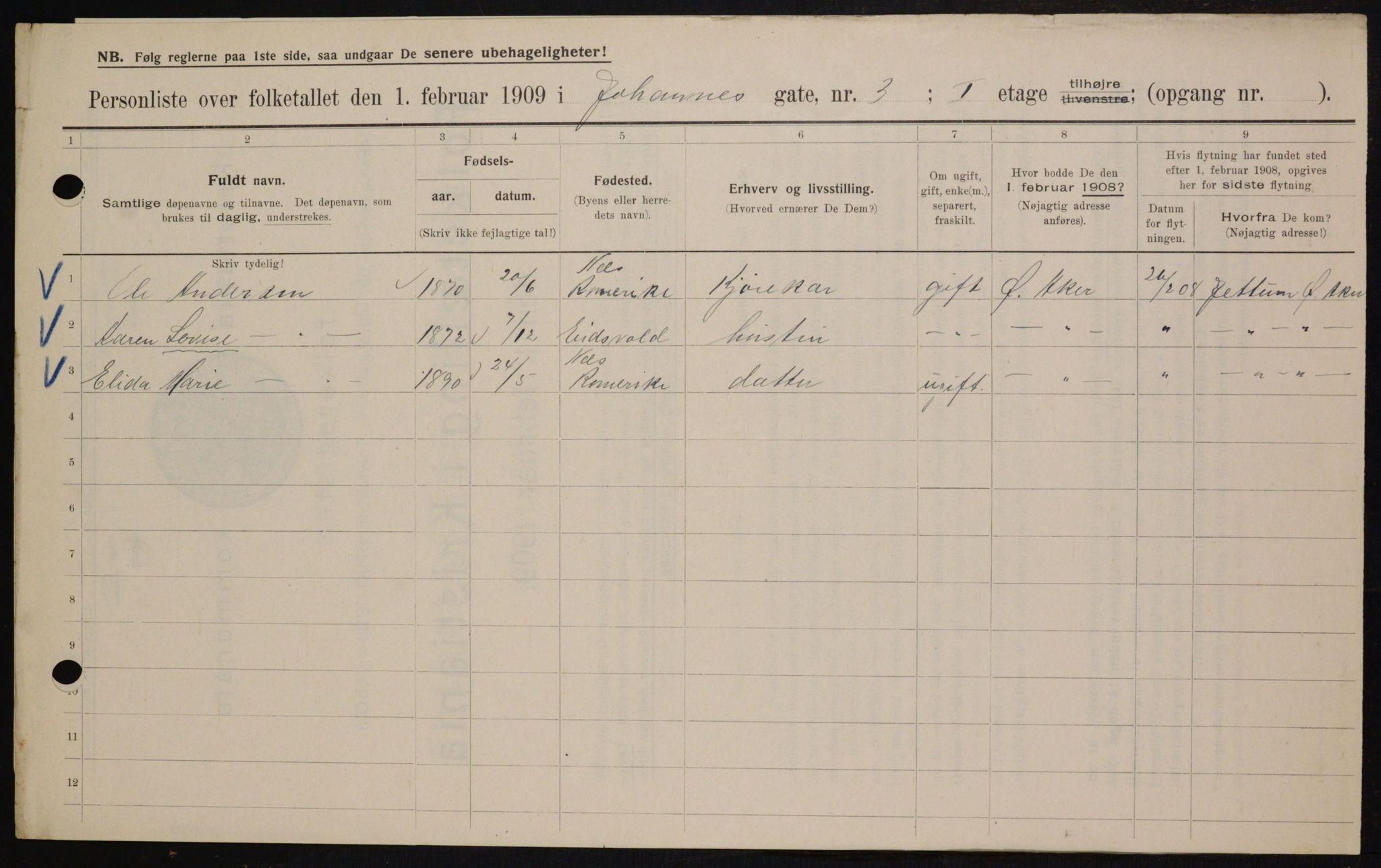 OBA, Municipal Census 1909 for Kristiania, 1909, p. 43070