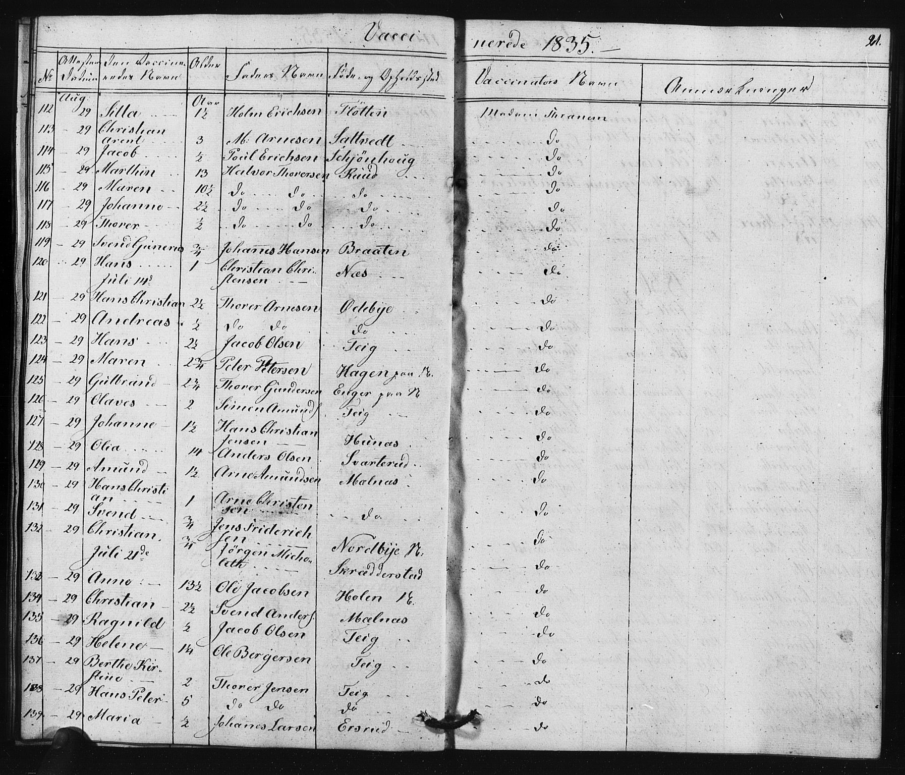 Enebakk prestekontor Kirkebøker, SAO/A-10171c/F/Fa/L0015: Parish register (official) no. I 15, 1830-1867, p. 21