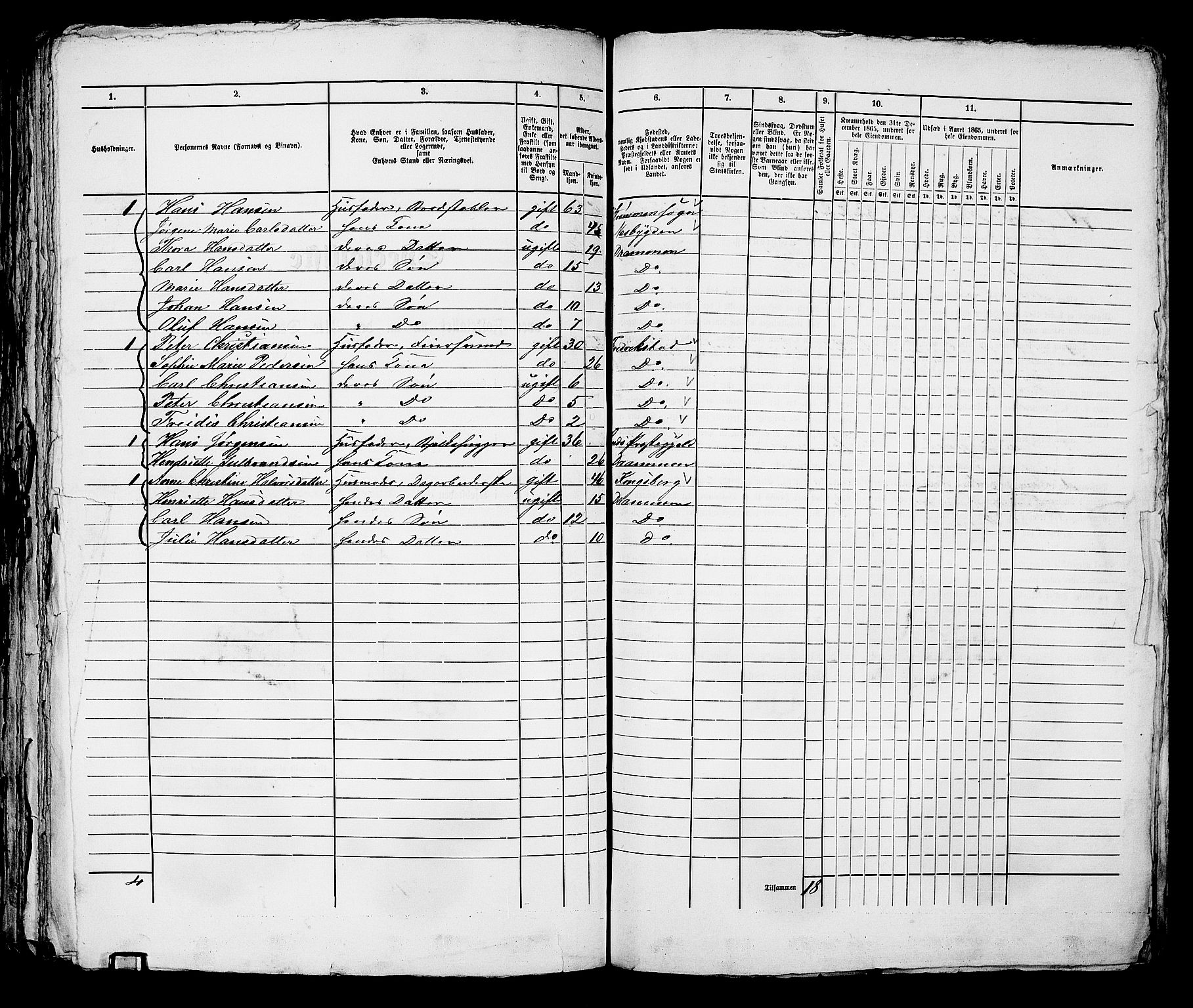 RA, 1865 census for Bragernes in Drammen, 1865, p. 845