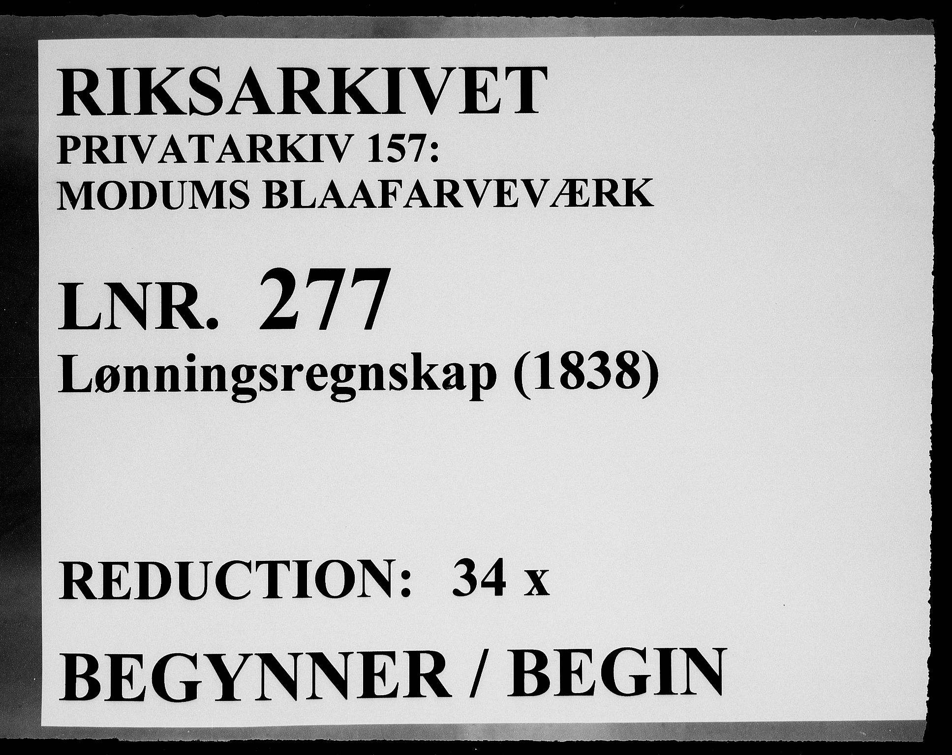 Modums Blaafarveværk, RA/PA-0157/G/Gd/Gdd/L0277/0001: -- / Lønningsregnskap, 1838, p. 1