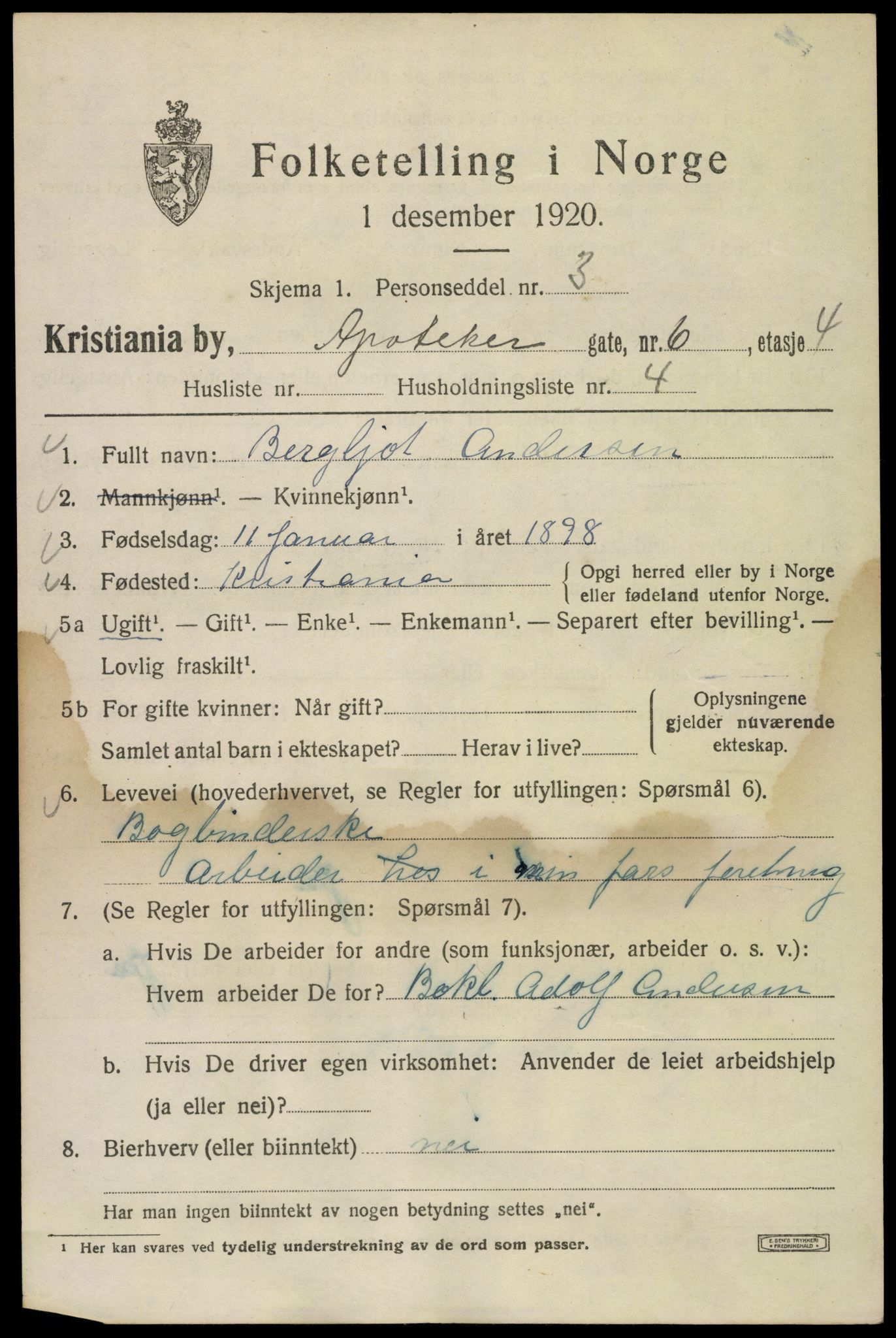 SAO, 1920 census for Kristiania, 1920, p. 141995