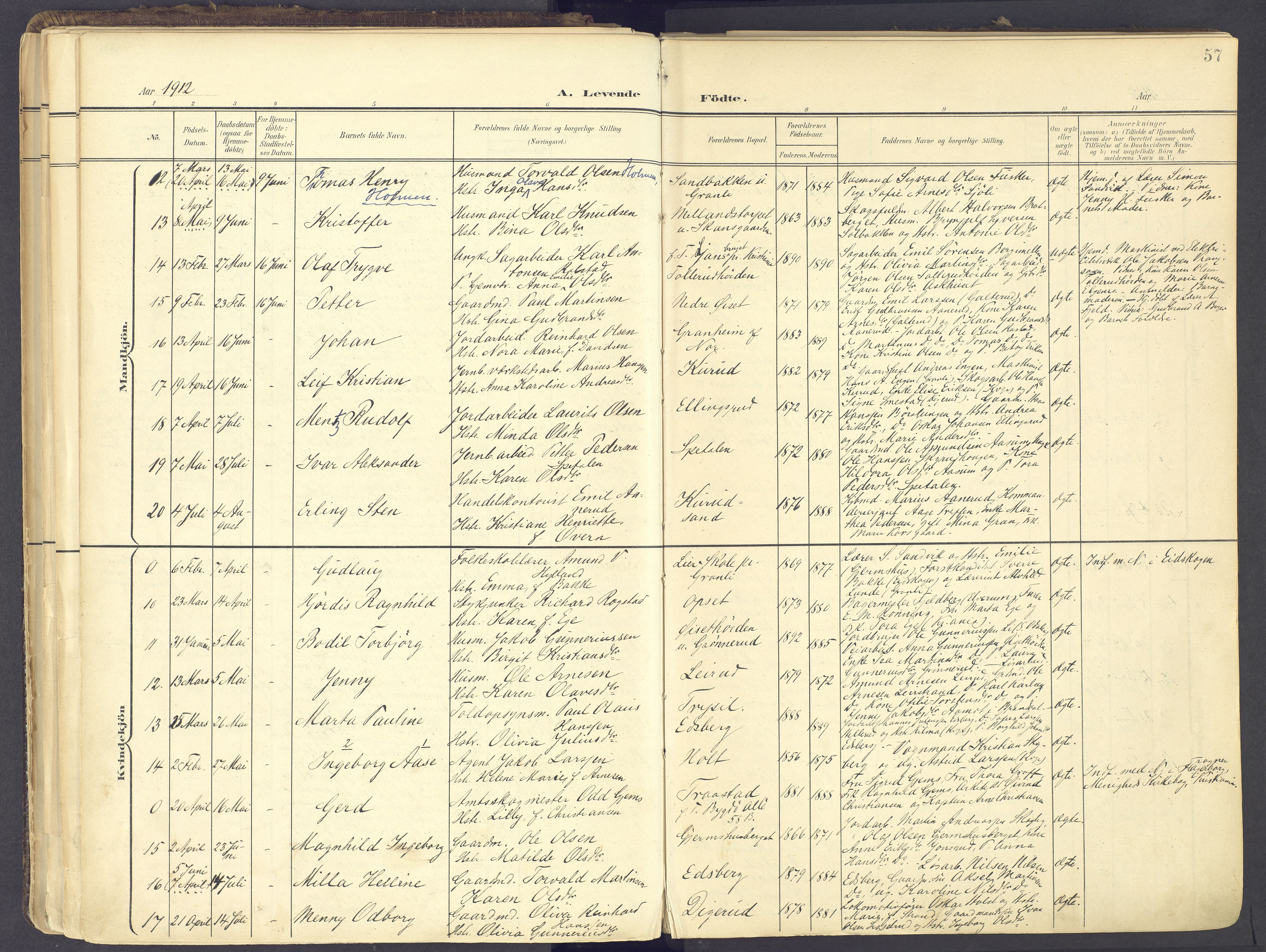 Vinger prestekontor, AV/SAH-PREST-024/H/Ha/Haa/L0017: Parish register (official) no. 17, 1901-1927, p. 57