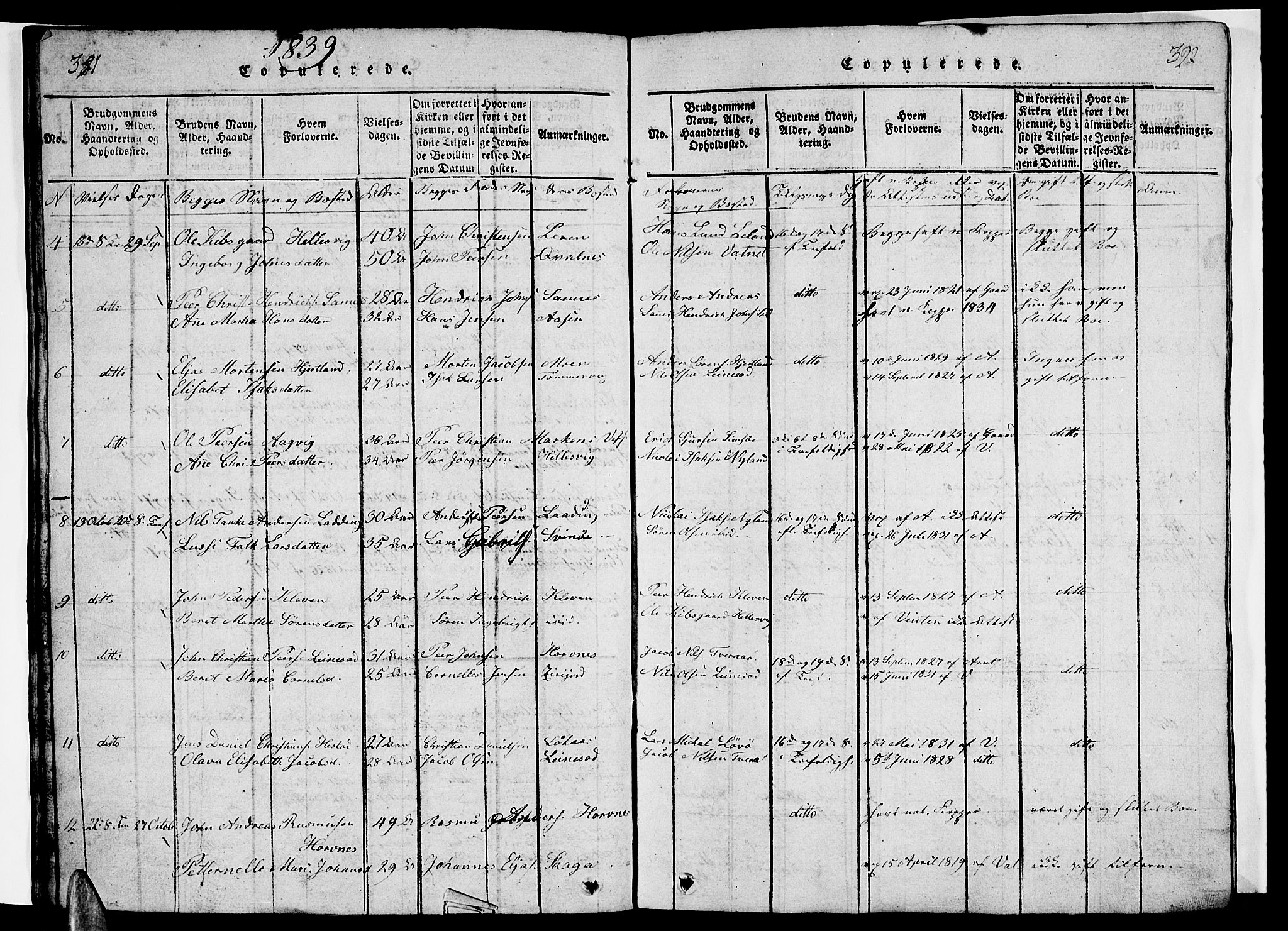 Ministerialprotokoller, klokkerbøker og fødselsregistre - Nordland, SAT/A-1459/831/L0474: Parish register (copy) no. 831C01, 1820-1850, p. 391-392