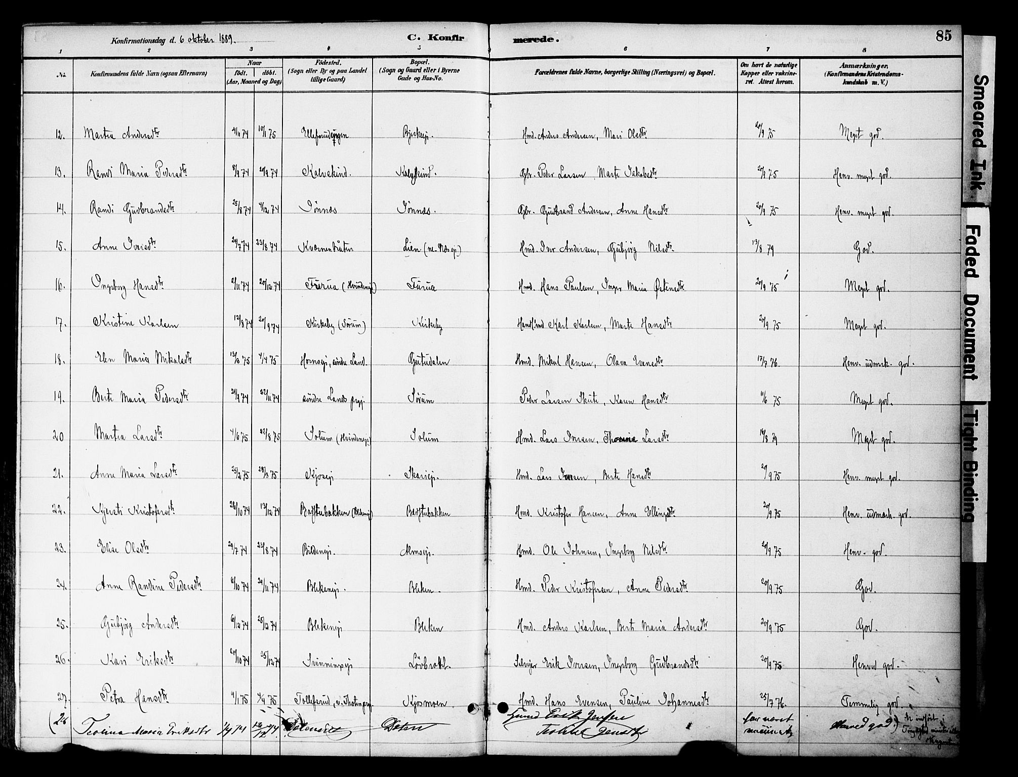 Gran prestekontor, SAH/PREST-112/H/Ha/Haa/L0020: Parish register (official) no. 20, 1889-1899, p. 85
