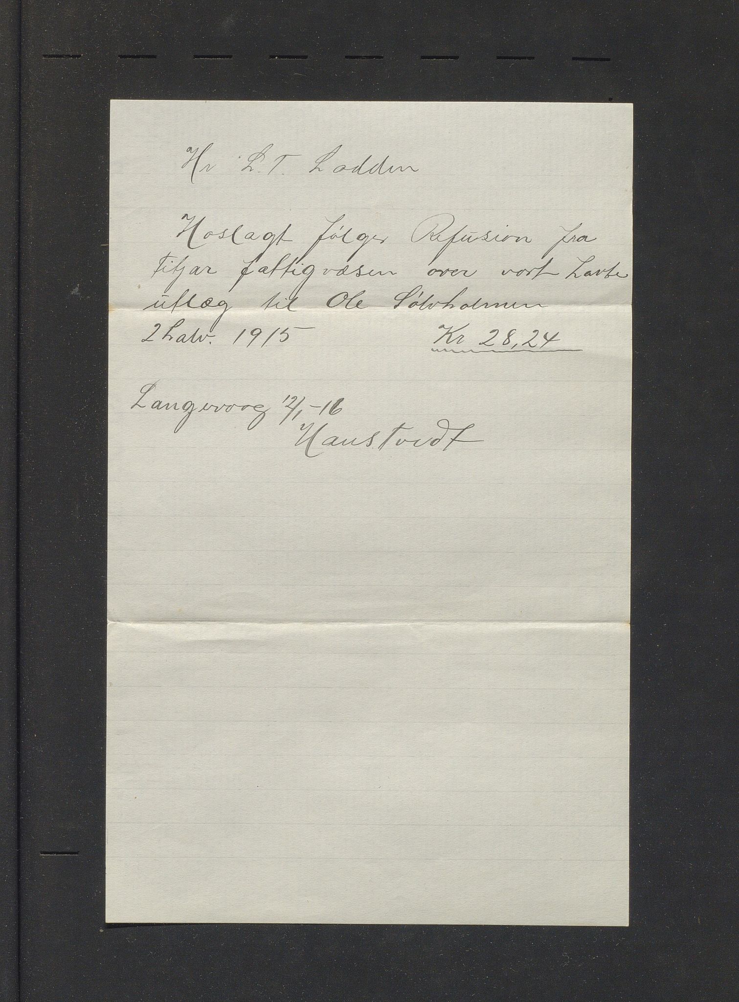 Bømlo kommune. Fattigkassen, IKAH/1219-121.1/R/Ra/Raa/L0001/0004: Årsrekneskap med bilag / Årsrekneskap med bilag, 1915-1916