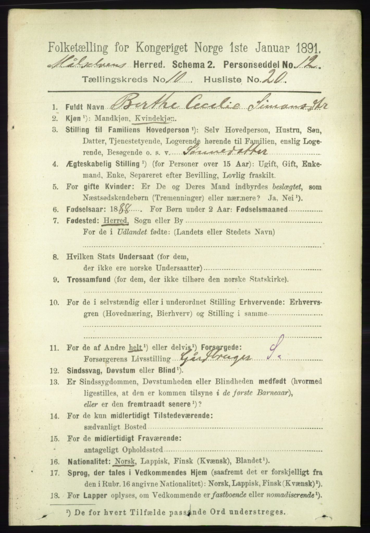 RA, 1891 census for 1924 Målselv, 1891, p. 3150