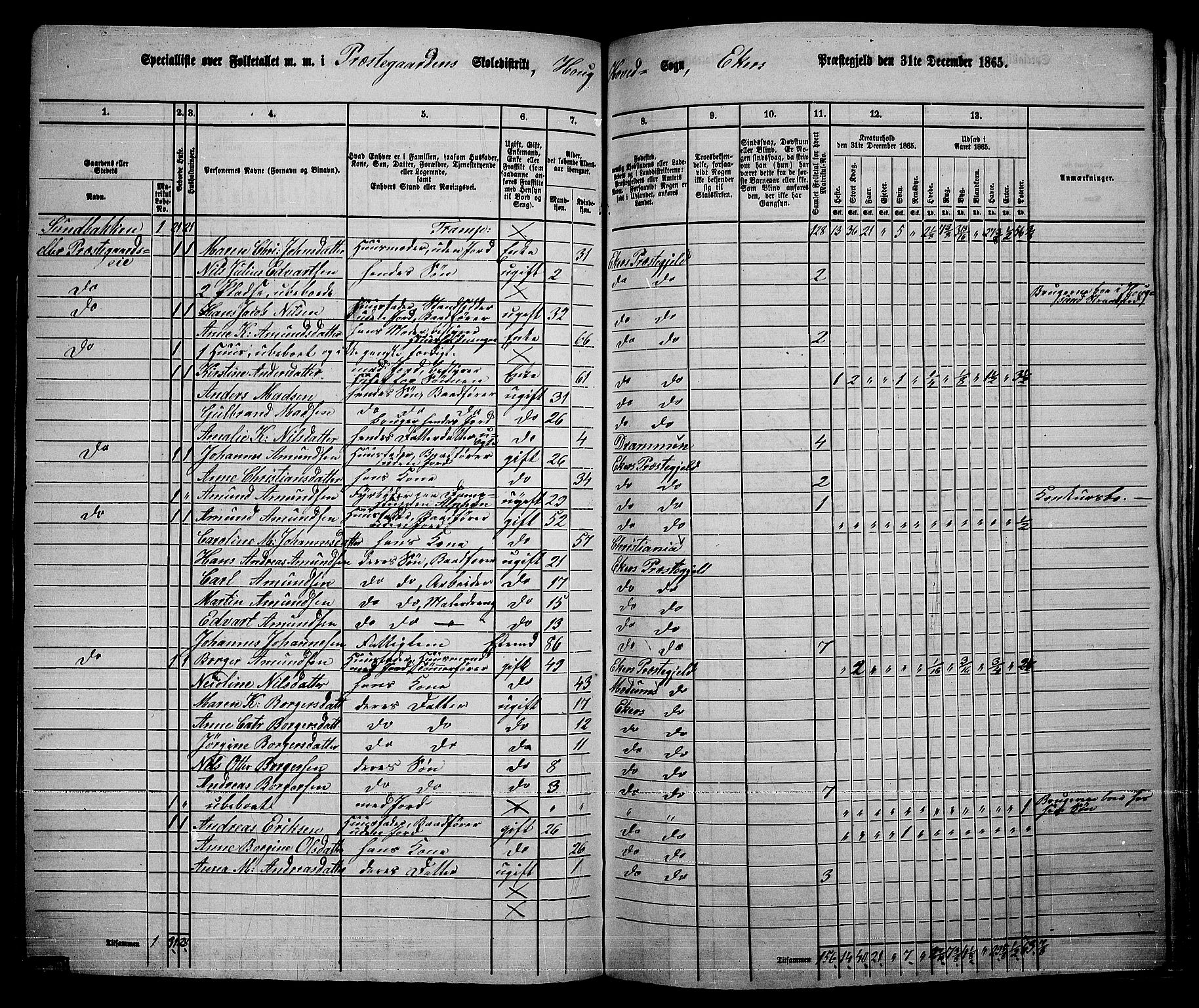 RA, 1865 census for Eiker, 1865, p. 177