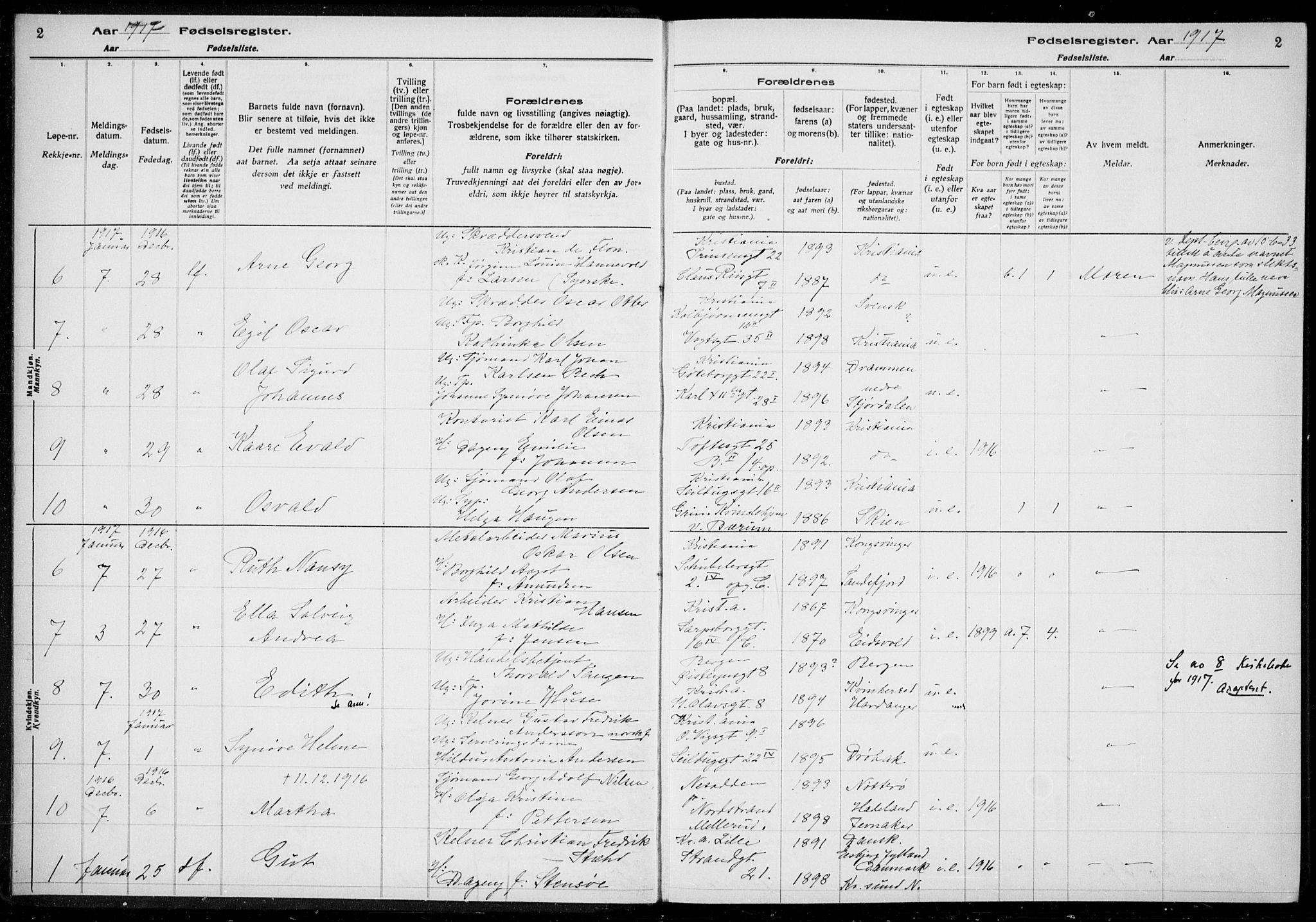 Rikshospitalet prestekontor Kirkebøker, AV/SAO-A-10309b/J/L0002: Birth register no. 2, 1917-1917, p. 2