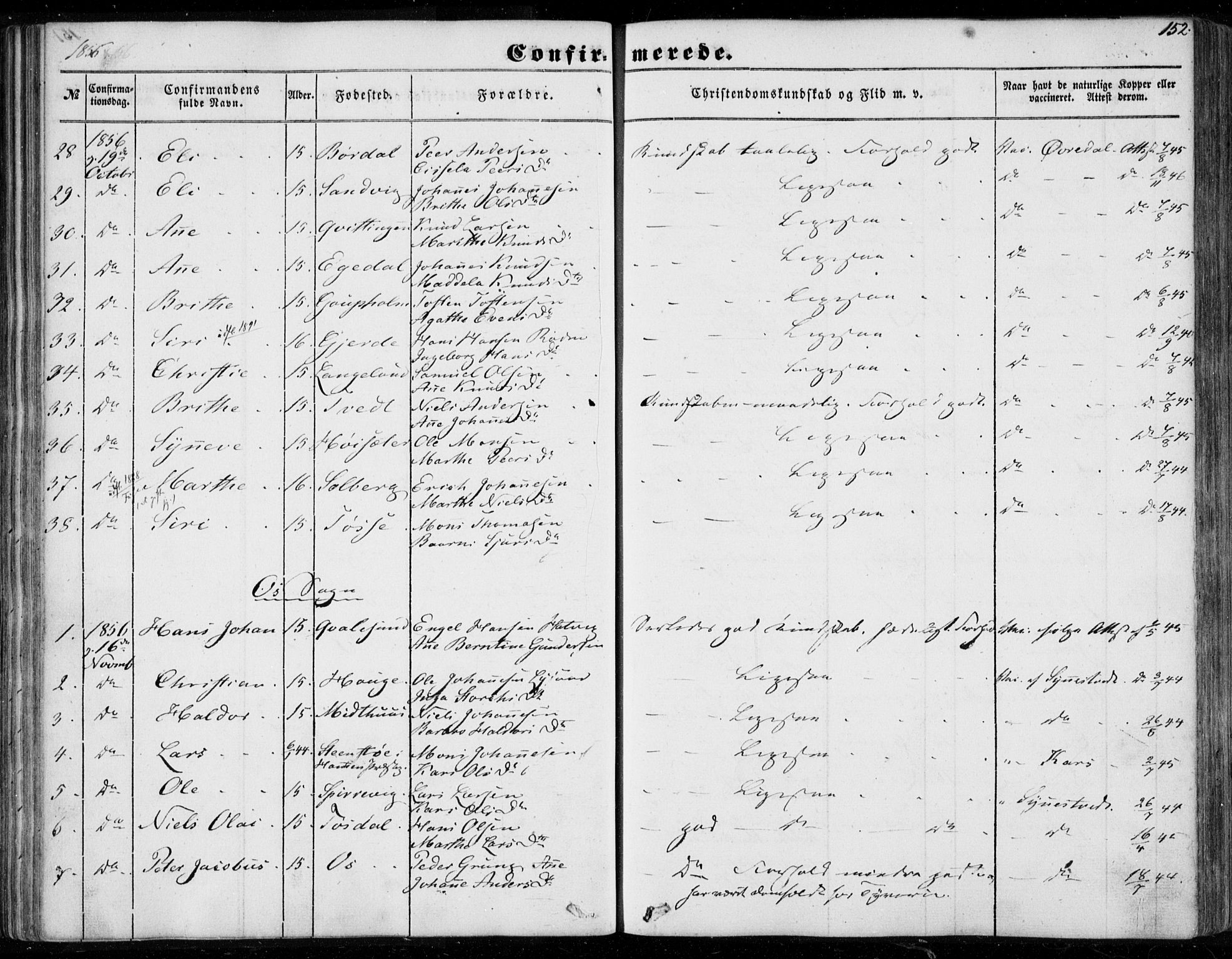 Os sokneprestembete, AV/SAB-A-99929: Parish register (official) no. A 16, 1851-1859, p. 152