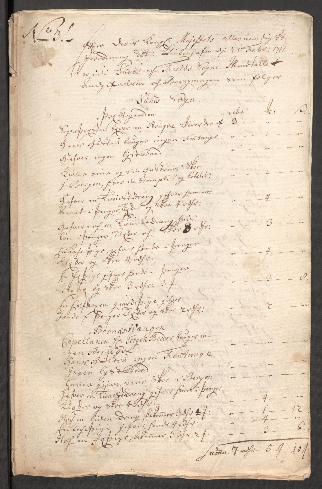 Rentekammeret inntil 1814, Reviderte regnskaper, Fogderegnskap, RA/EA-4092/R51/L3193: Fogderegnskap Nordhordland og Voss, 1711, p. 278