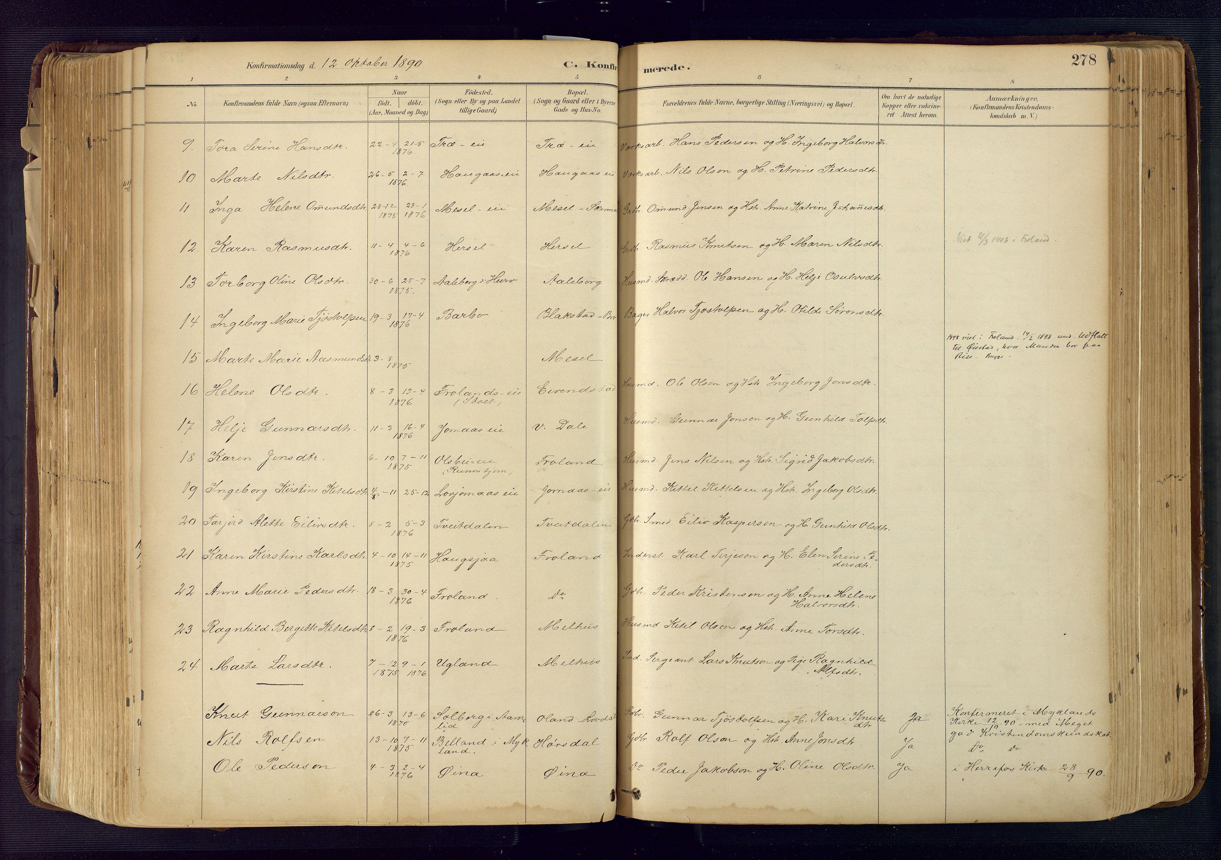 Froland sokneprestkontor, SAK/1111-0013/F/Fa/L0005: Parish register (official) no. A 5, 1882-1921, p. 278