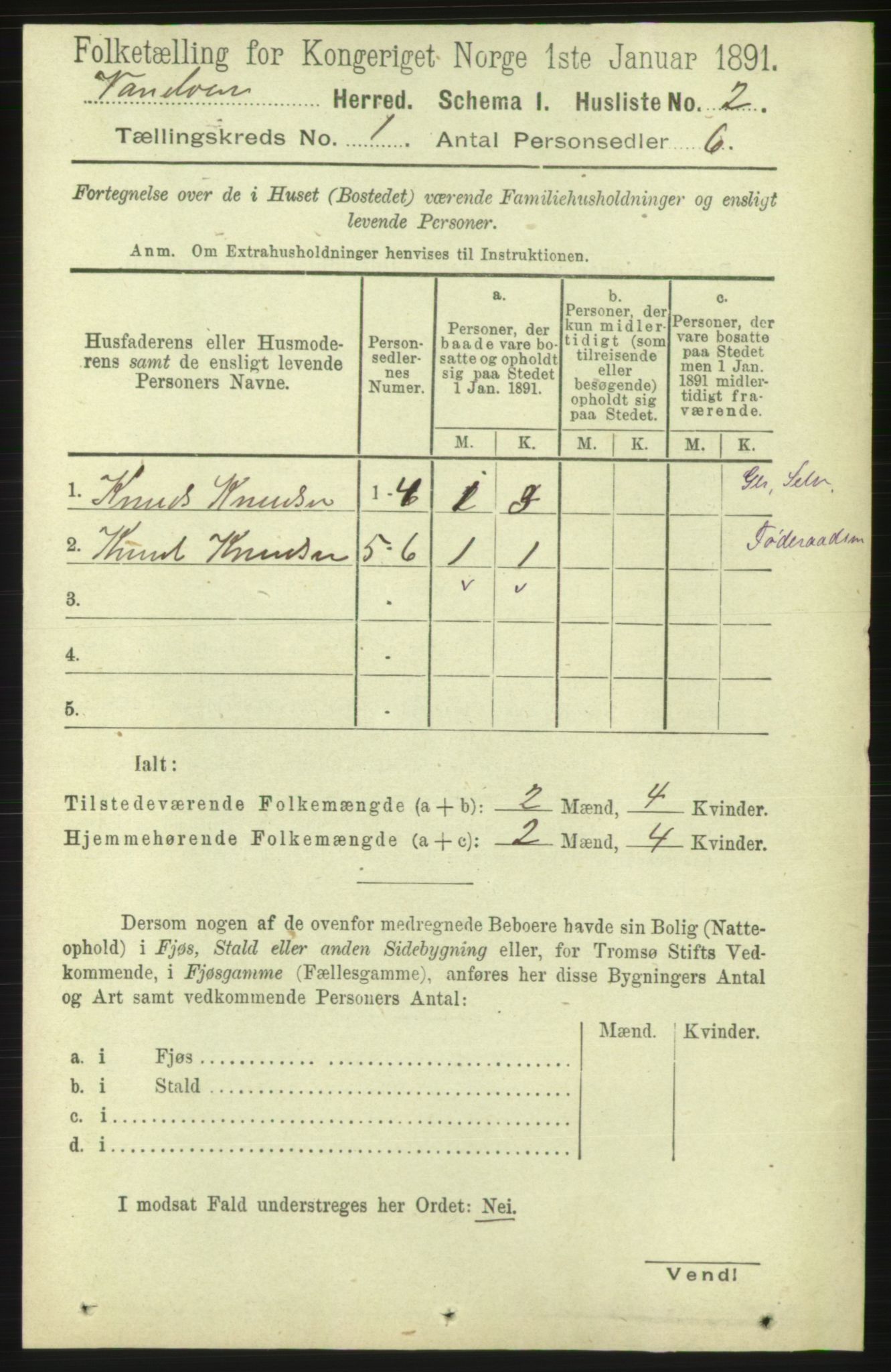 RA, 1891 census for 1511 Vanylven, 1891, p. 22