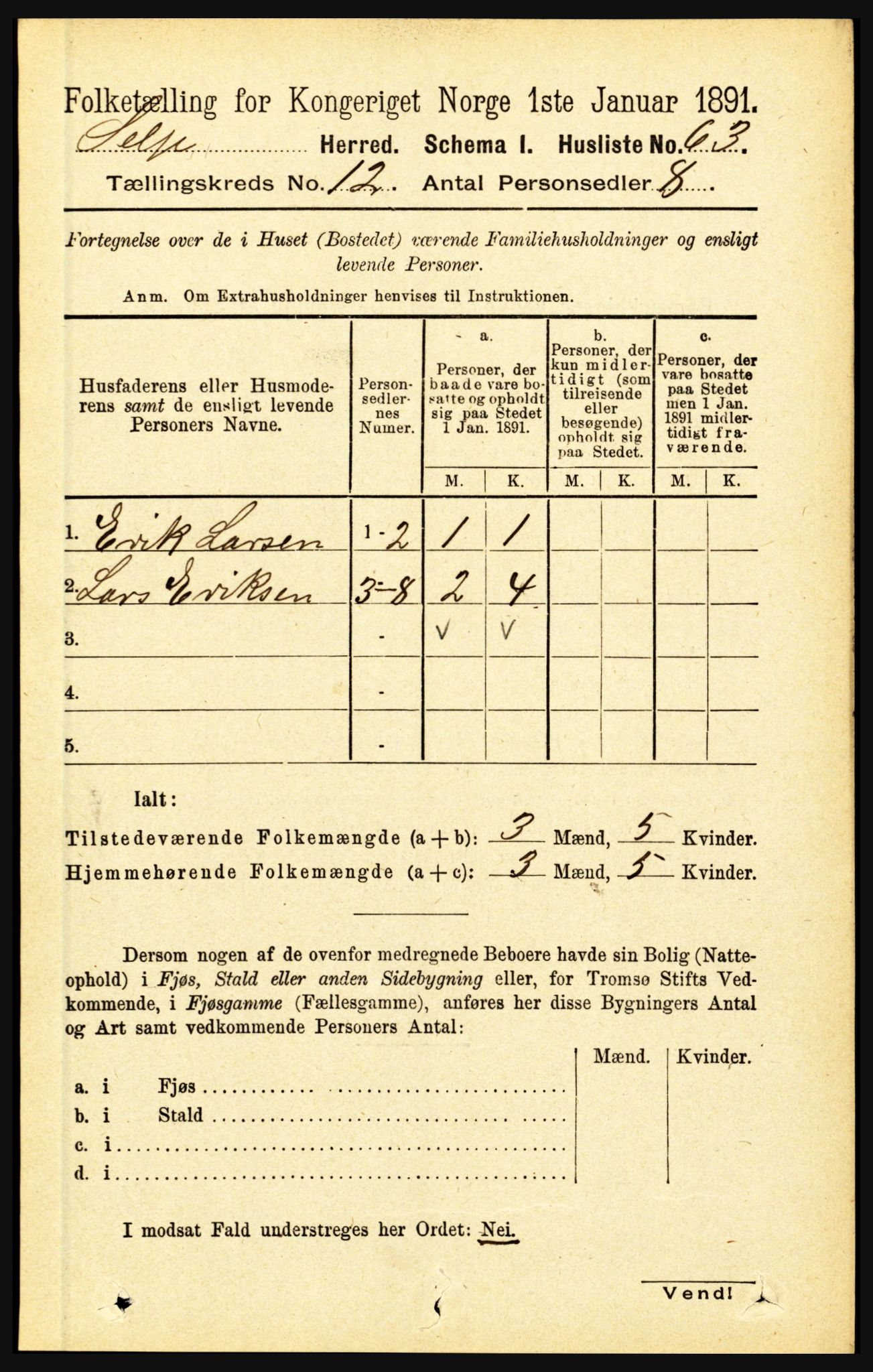 RA, 1891 census for 1441 Selje, 1891, p. 3686