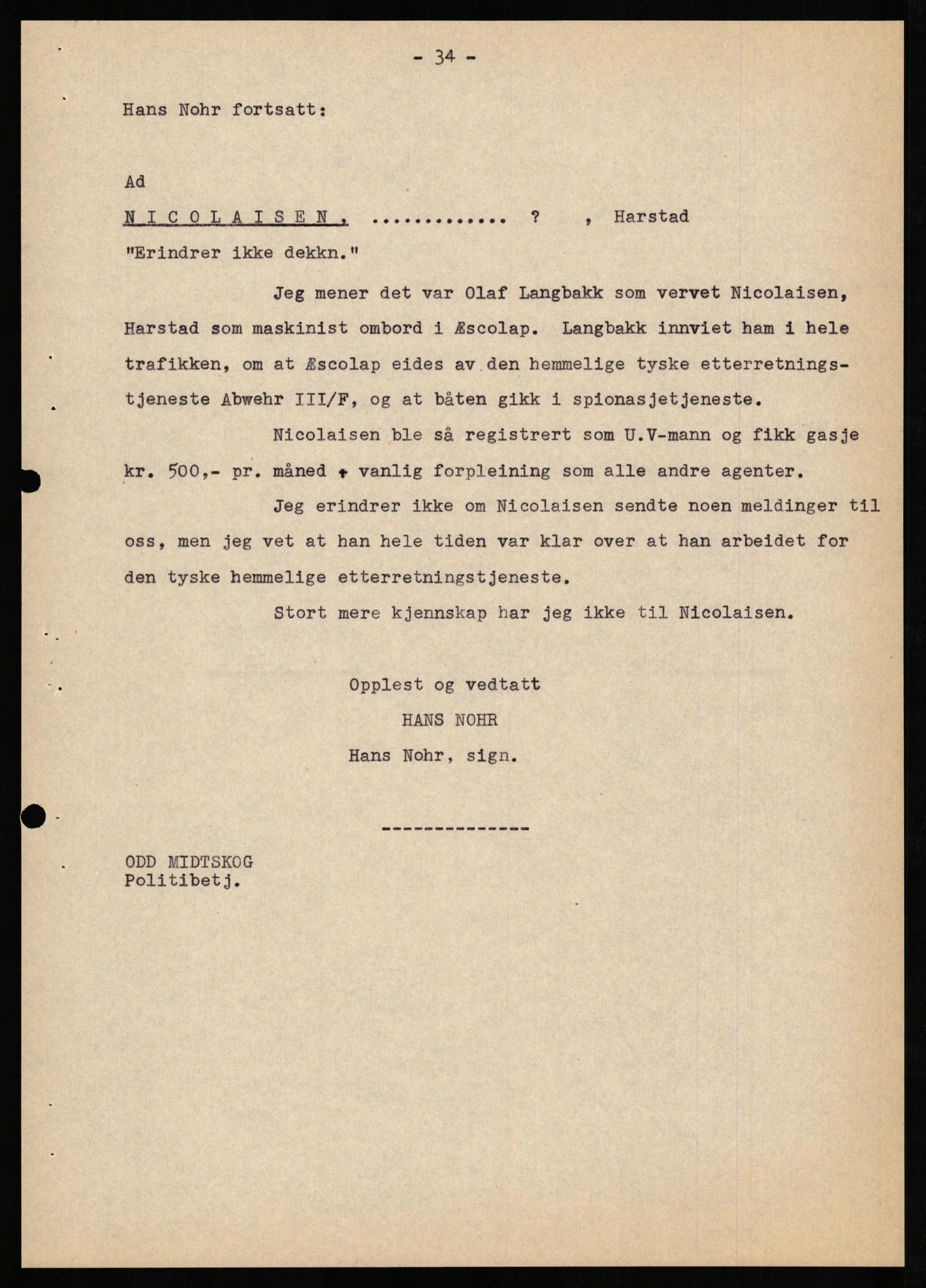 Forsvaret, Forsvarets overkommando II, AV/RA-RAFA-3915/D/Db/L0024: CI Questionaires. Tyske okkupasjonsstyrker i Norge. Tyskere., 1945-1946, p. 282