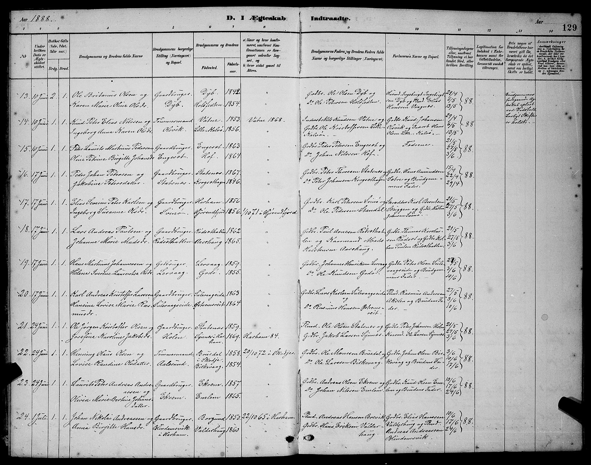 Ministerialprotokoller, klokkerbøker og fødselsregistre - Møre og Romsdal, SAT/A-1454/528/L0430: Parish register (copy) no. 528C11, 1884-1899, p. 129