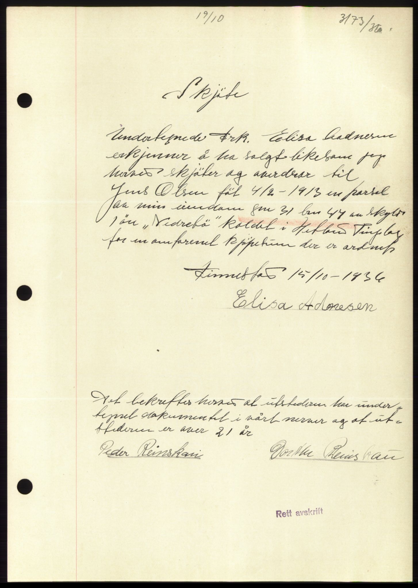 Jæren sorenskriveri, AV/SAST-A-100310/03/G/Gba/L0066: Mortgage book no. 71-72, 1936-1936, Diary no: : 3173/1936