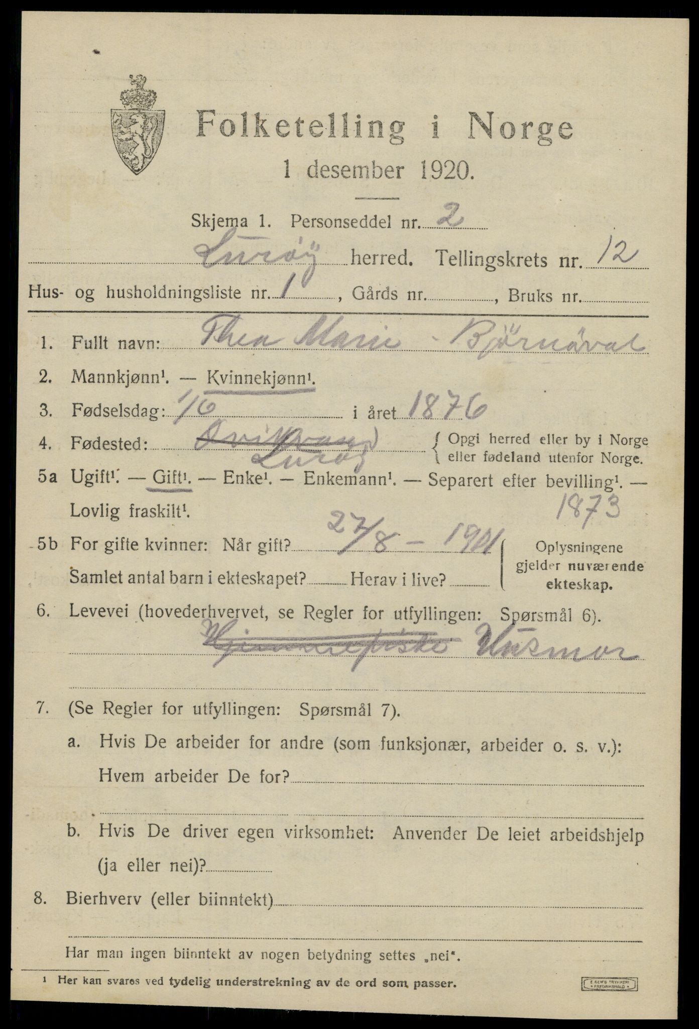 SAT, 1920 census for Lurøy, 1920, p. 4953