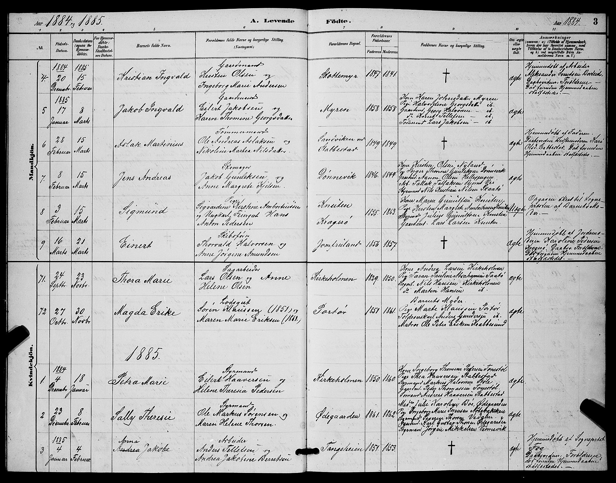 Skåtøy kirkebøker, SAKO/A-304/G/Ga/L0003: Parish register (copy) no. I 3, 1884-1898, p. 3
