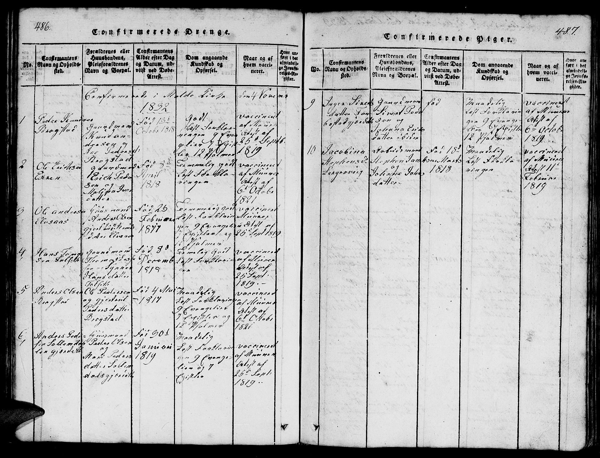 Ministerialprotokoller, klokkerbøker og fødselsregistre - Møre og Romsdal, SAT/A-1454/555/L0665: Parish register (copy) no. 555C01, 1818-1868, p. 486-487