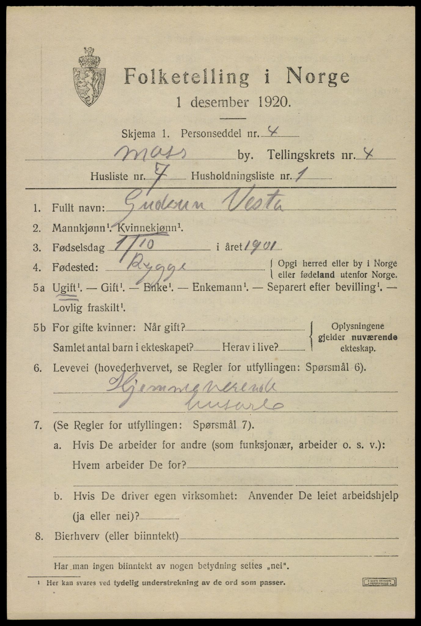 SAO, 1920 census for Moss, 1920, p. 13707