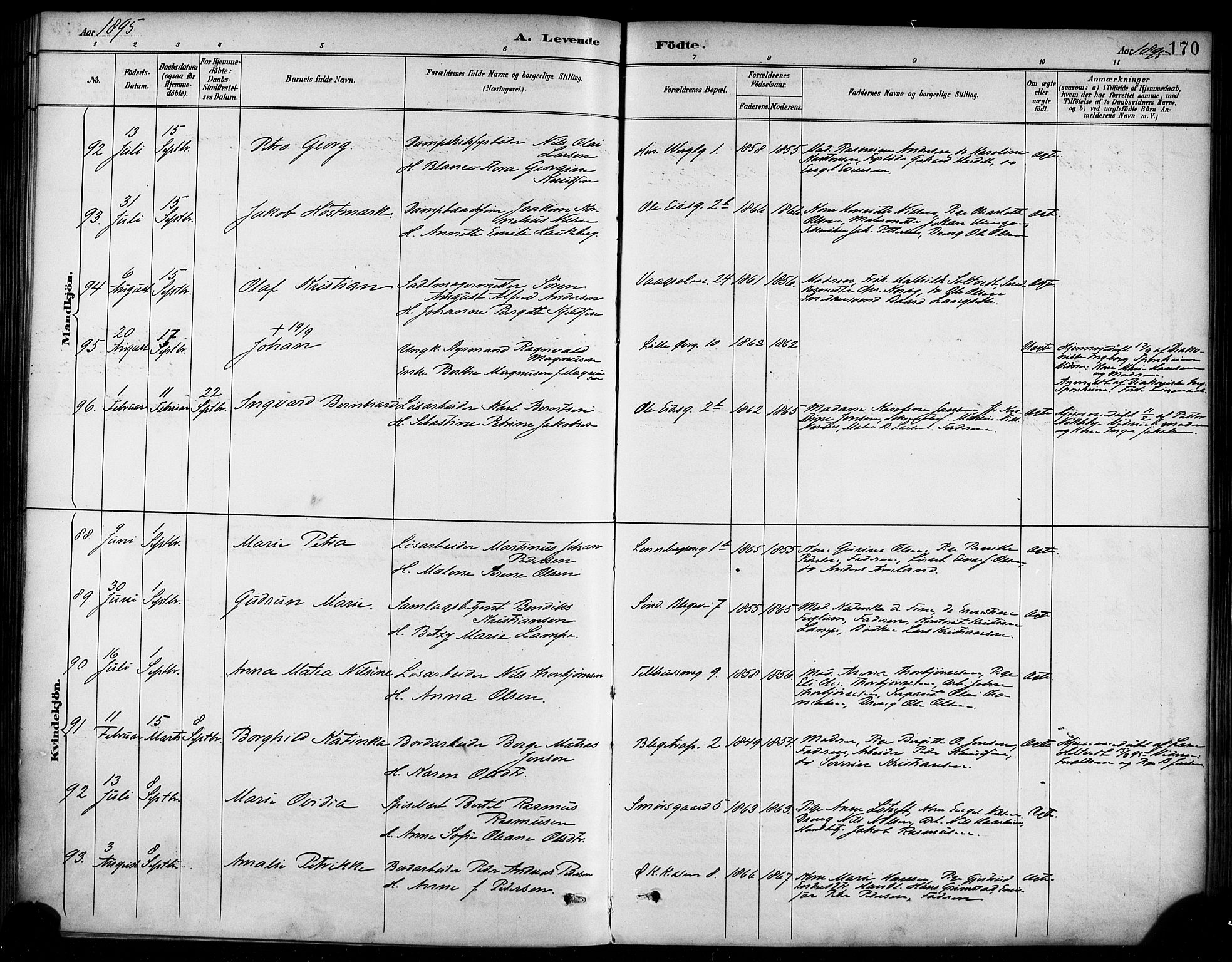 Korskirken sokneprestembete, AV/SAB-A-76101/H/Haa/L0022: Parish register (official) no. B 8, 1889-1899, p. 170