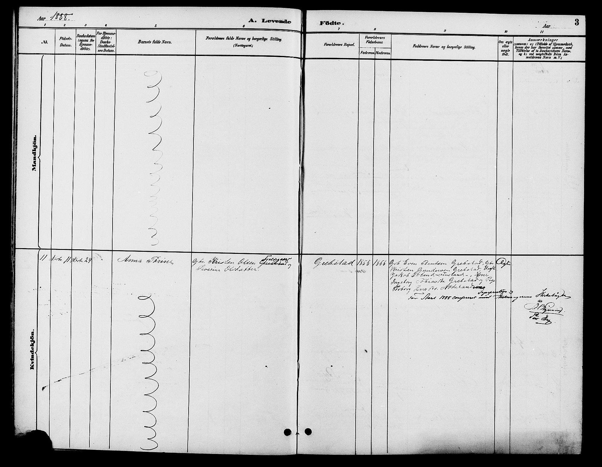 Søgne sokneprestkontor, SAK/1111-0037/F/Fb/Fba/L0004: Parish register (copy) no. B 4, 1888-1903, p. 3