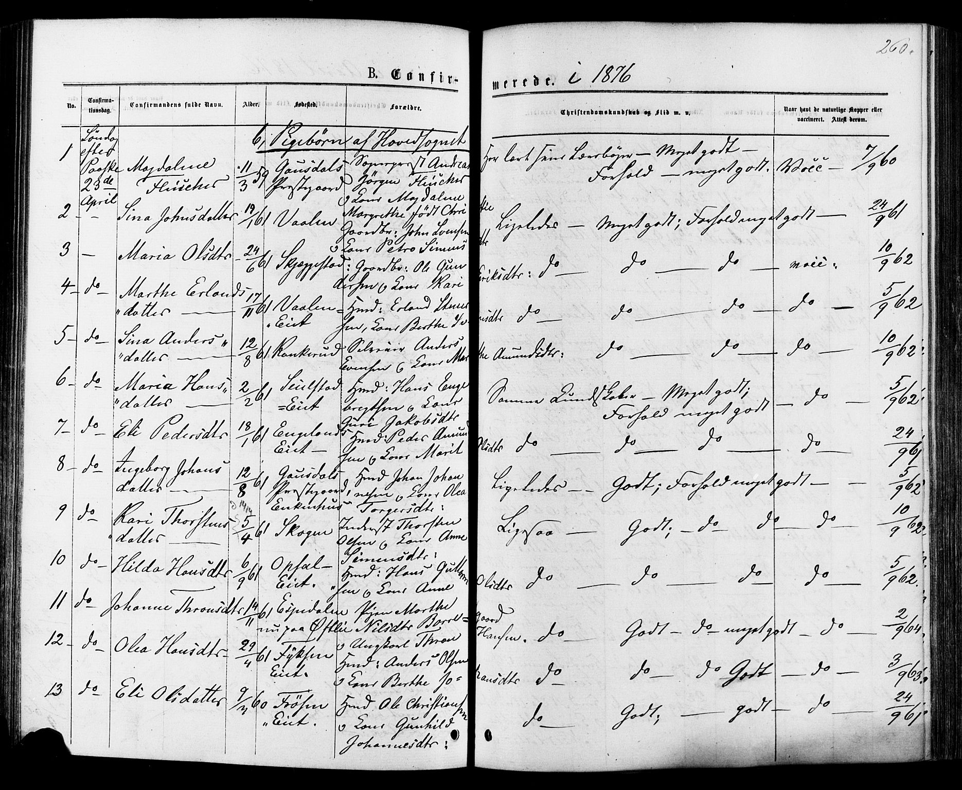Østre Gausdal prestekontor, SAH/PREST-092/H/Ha/Haa/L0001: Parish register (official) no. 1, 1874-1886, p. 260