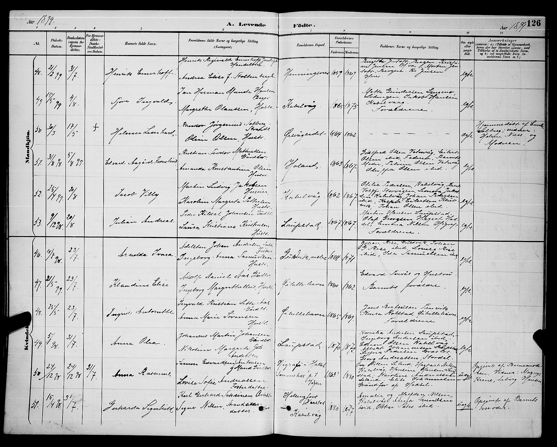 Ministerialprotokoller, klokkerbøker og fødselsregistre - Nordland, AV/SAT-A-1459/874/L1077: Parish register (copy) no. 874C06, 1891-1900, p. 126