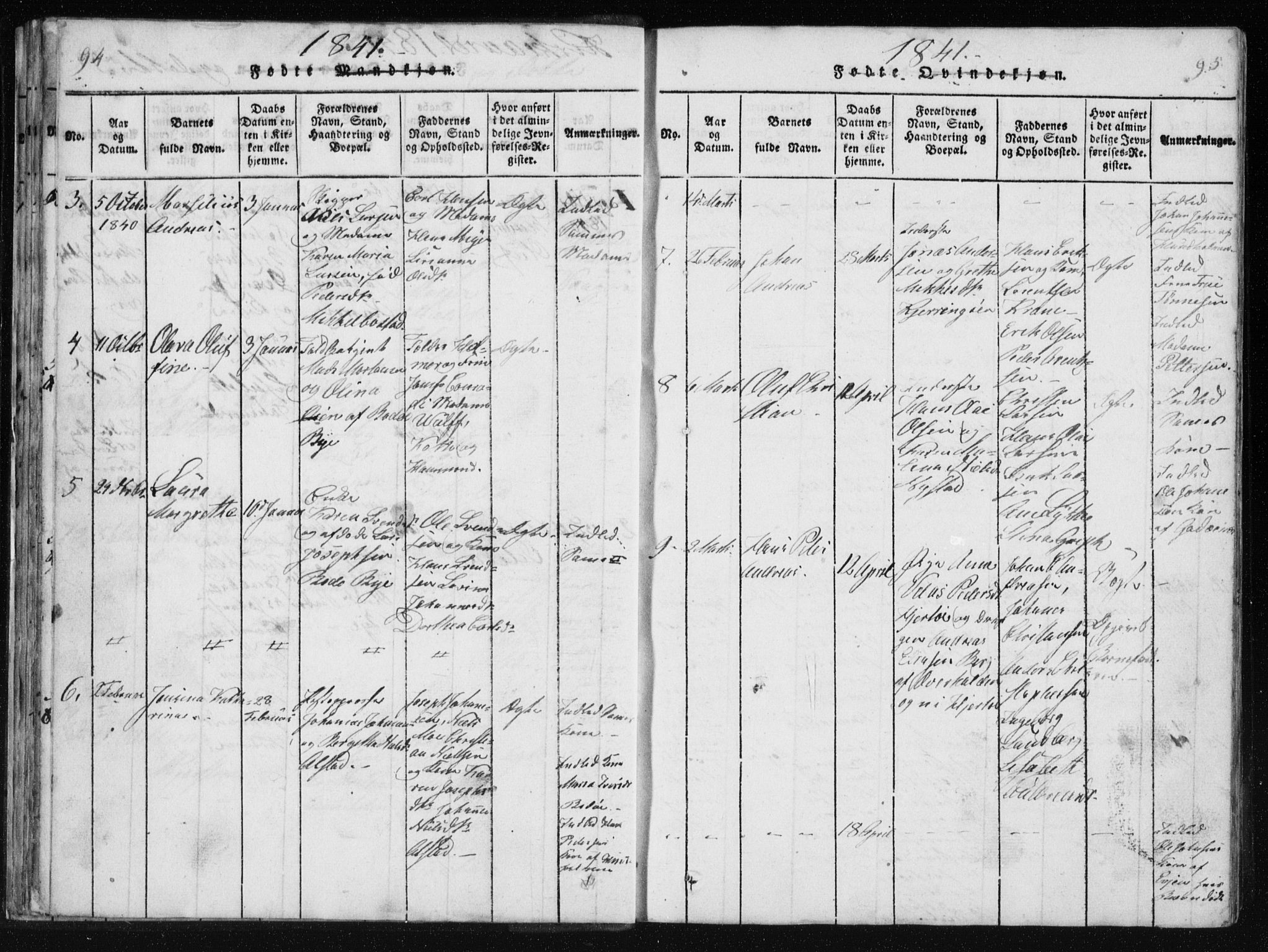 Ministerialprotokoller, klokkerbøker og fødselsregistre - Nordland, AV/SAT-A-1459/801/L0027: Parish register (copy) no. 801C02, 1835-1845, p. 94-95