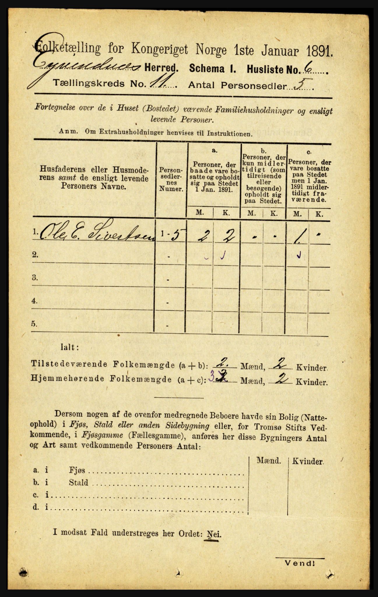 RA, 1891 census for 1853 Evenes, 1891, p. 3428