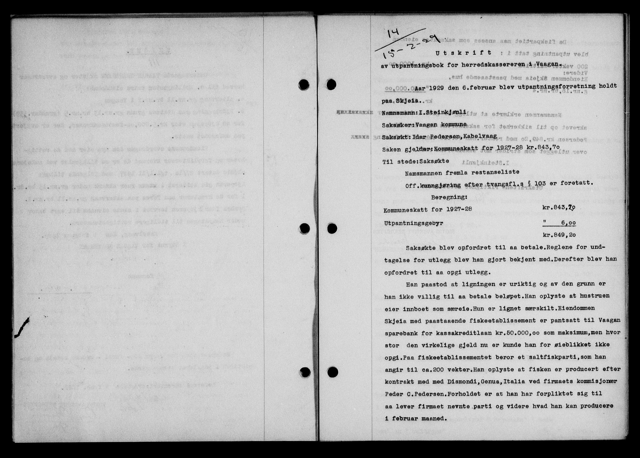 Lofoten sorenskriveri, SAT/A-0017/1/2/2C/L0019b: Mortgage book no. 19b, 1929-1929, Deed date: 15.02.1929