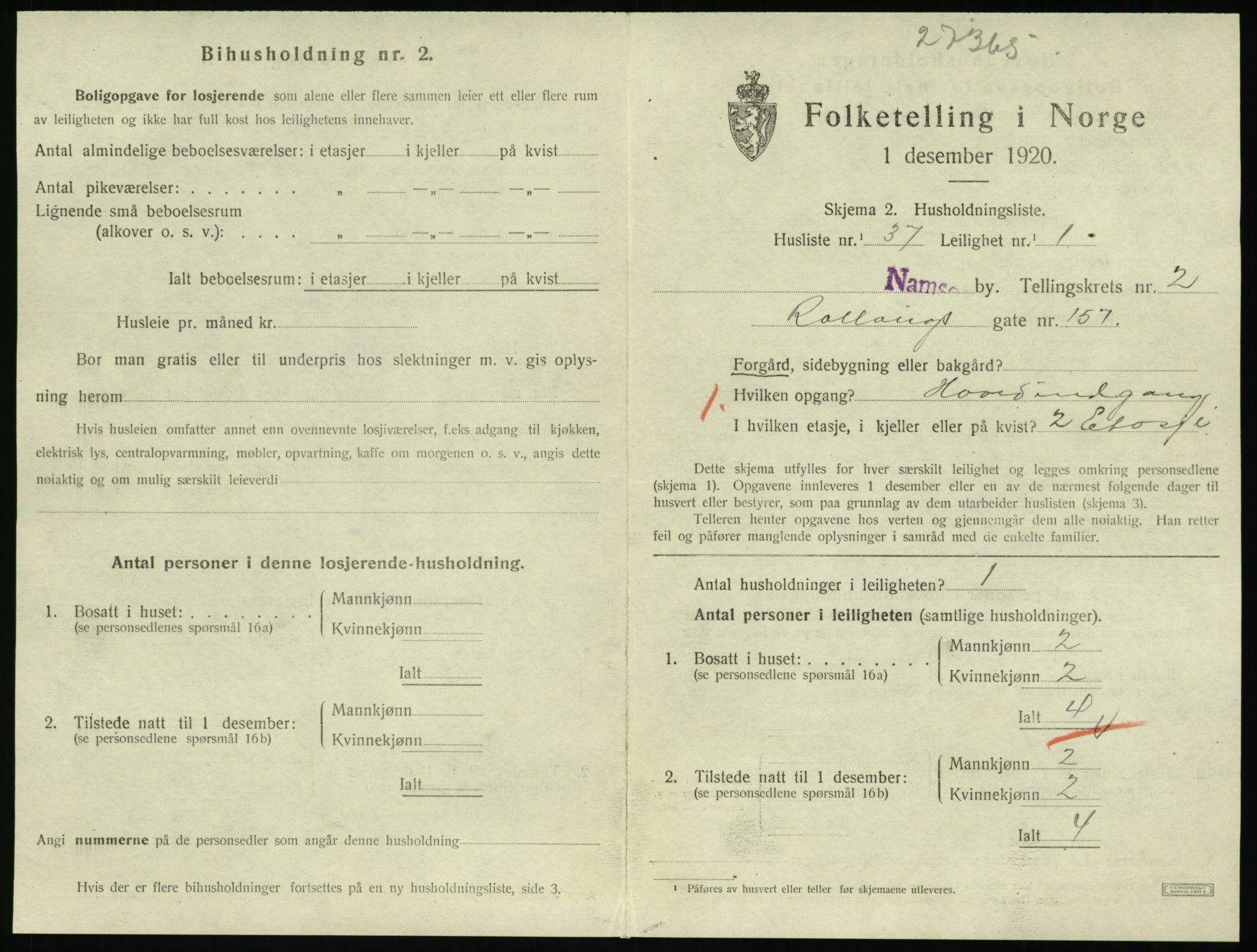 SAT, 1920 census for Namsos, 1920, p. 1089