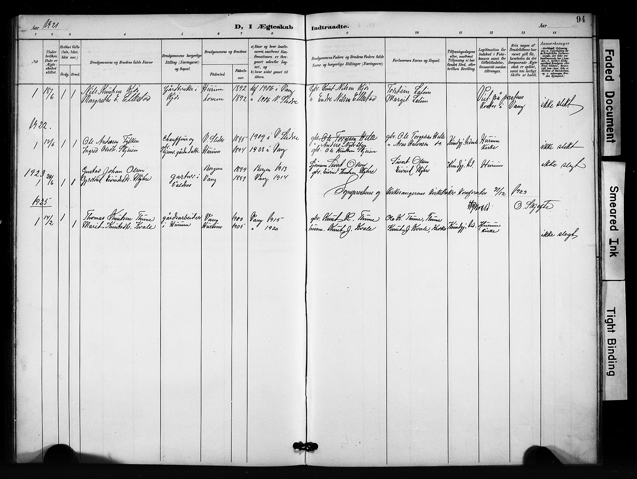 Vang prestekontor, Valdres, SAH/PREST-140/H/Hb/L0007: Parish register (copy) no. 7, 1893-1924, p. 94