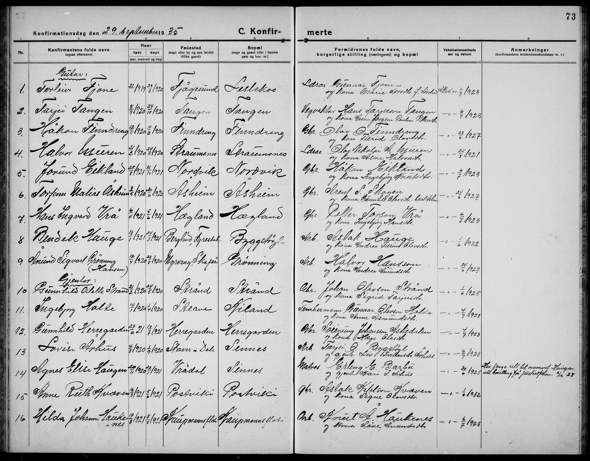 Kviteseid kirkebøker, AV/SAKO-A-276/G/Gc/L0002: Parish register (copy) no. III 2, 1917-1937, p. 73