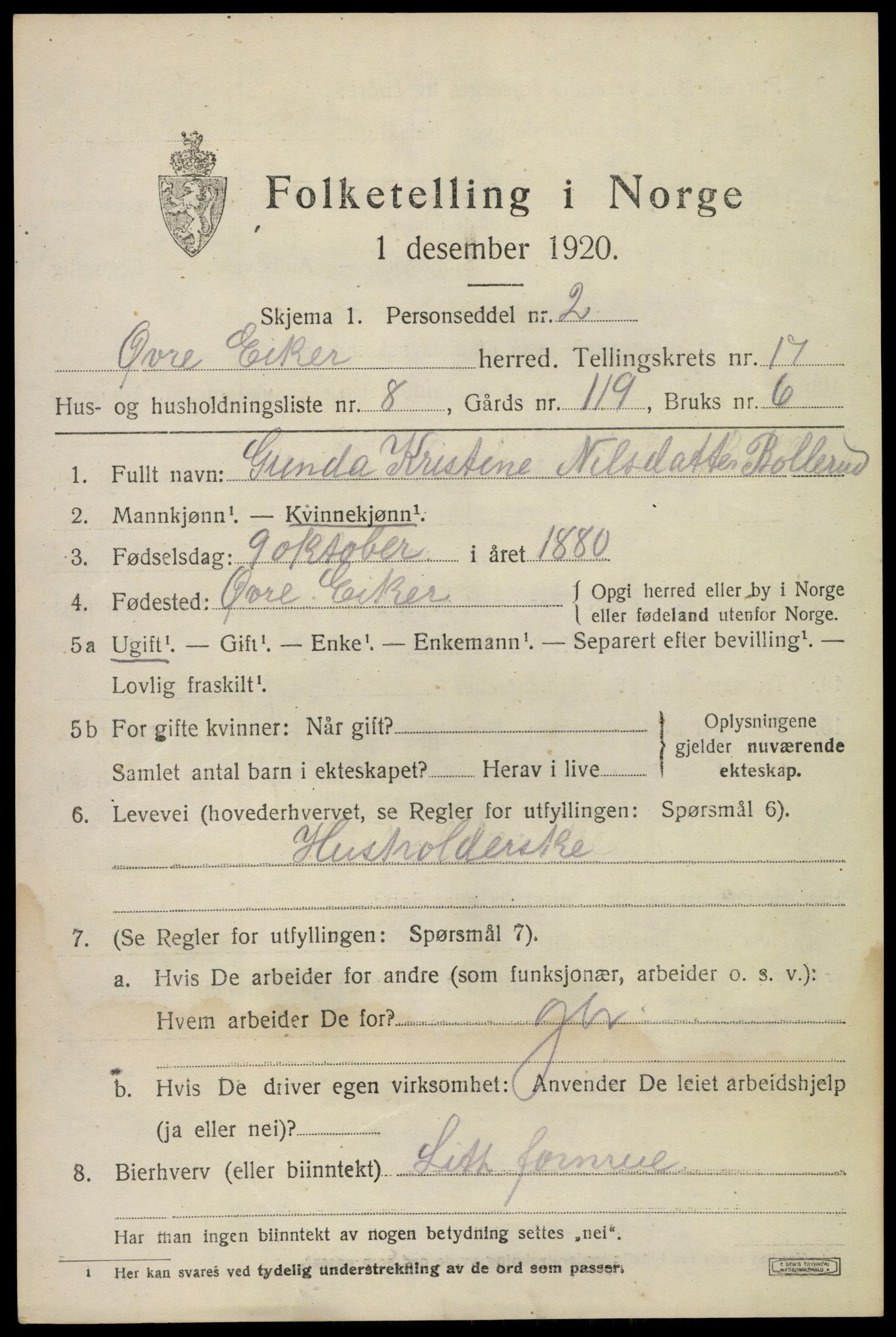 SAKO, 1920 census for Øvre Eiker, 1920, p. 21420