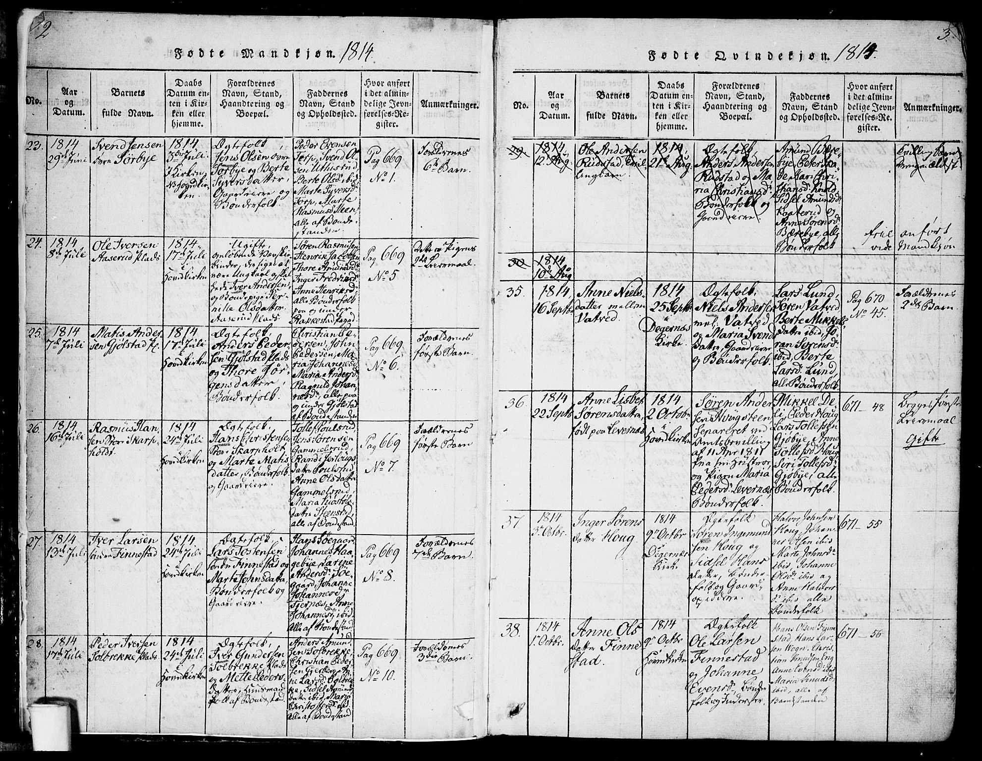 Rakkestad prestekontor Kirkebøker, AV/SAO-A-2008/F/Fa/L0006: Parish register (official) no. I 6, 1814-1824, p. 2-3