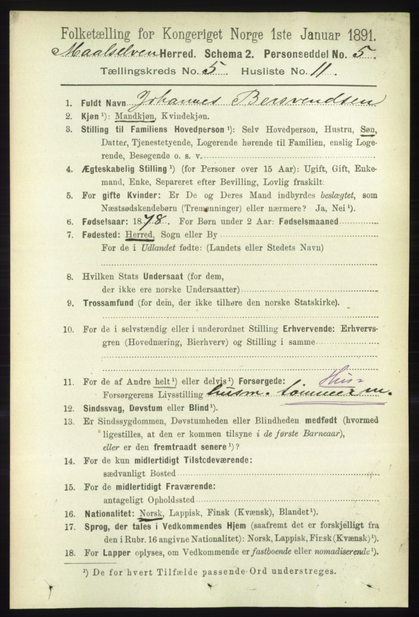 RA, 1891 census for 1924 Målselv, 1891, p. 1700