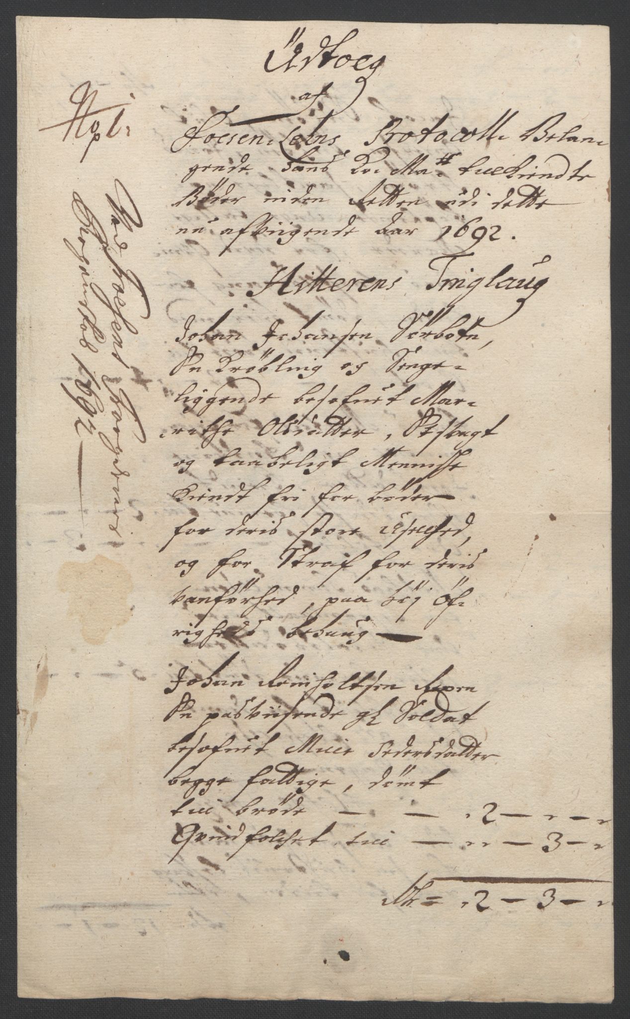 Rentekammeret inntil 1814, Reviderte regnskaper, Fogderegnskap, RA/EA-4092/R57/L3849: Fogderegnskap Fosen, 1692-1693, p. 212