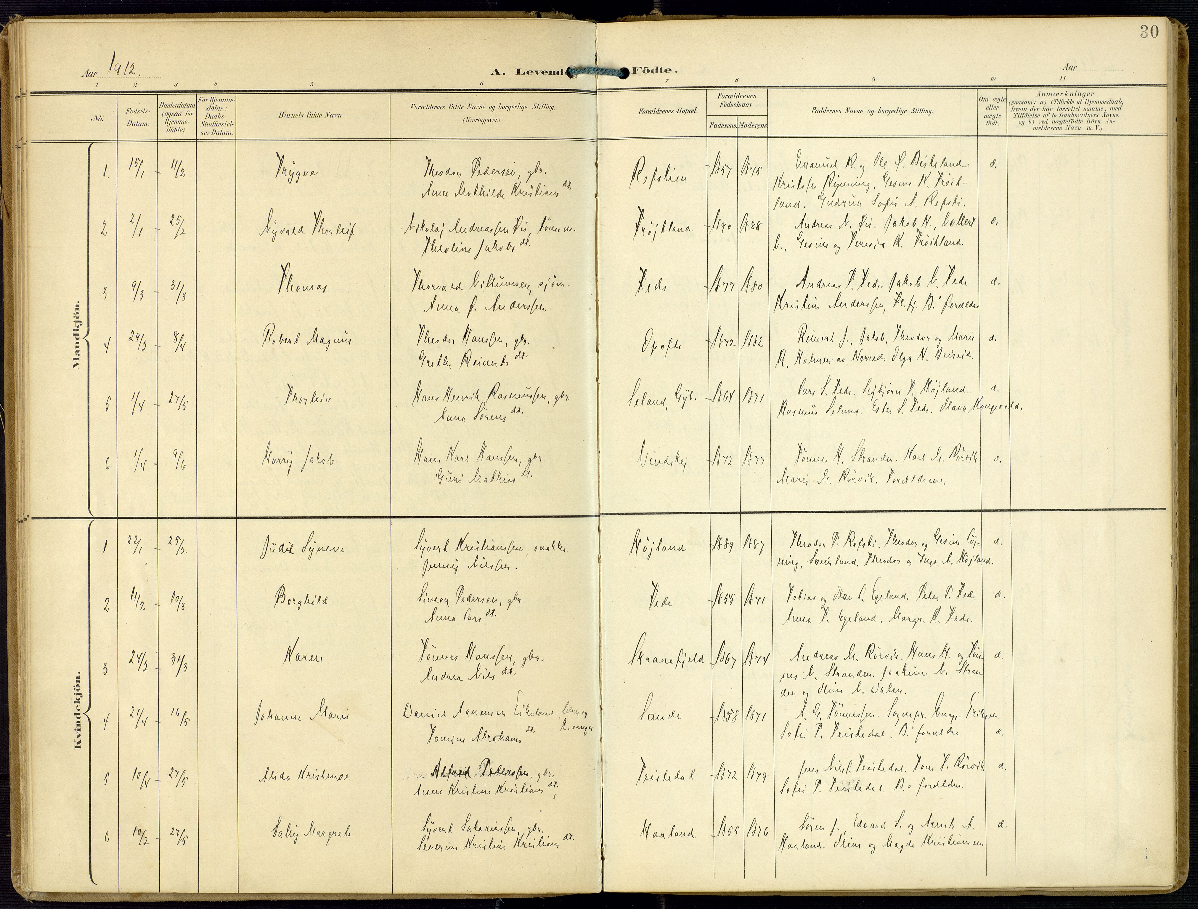 Kvinesdal sokneprestkontor, SAK/1111-0026/F/Fa/Faa/L0005: Parish register (official) no. A 5, 1898-1915, p. 30