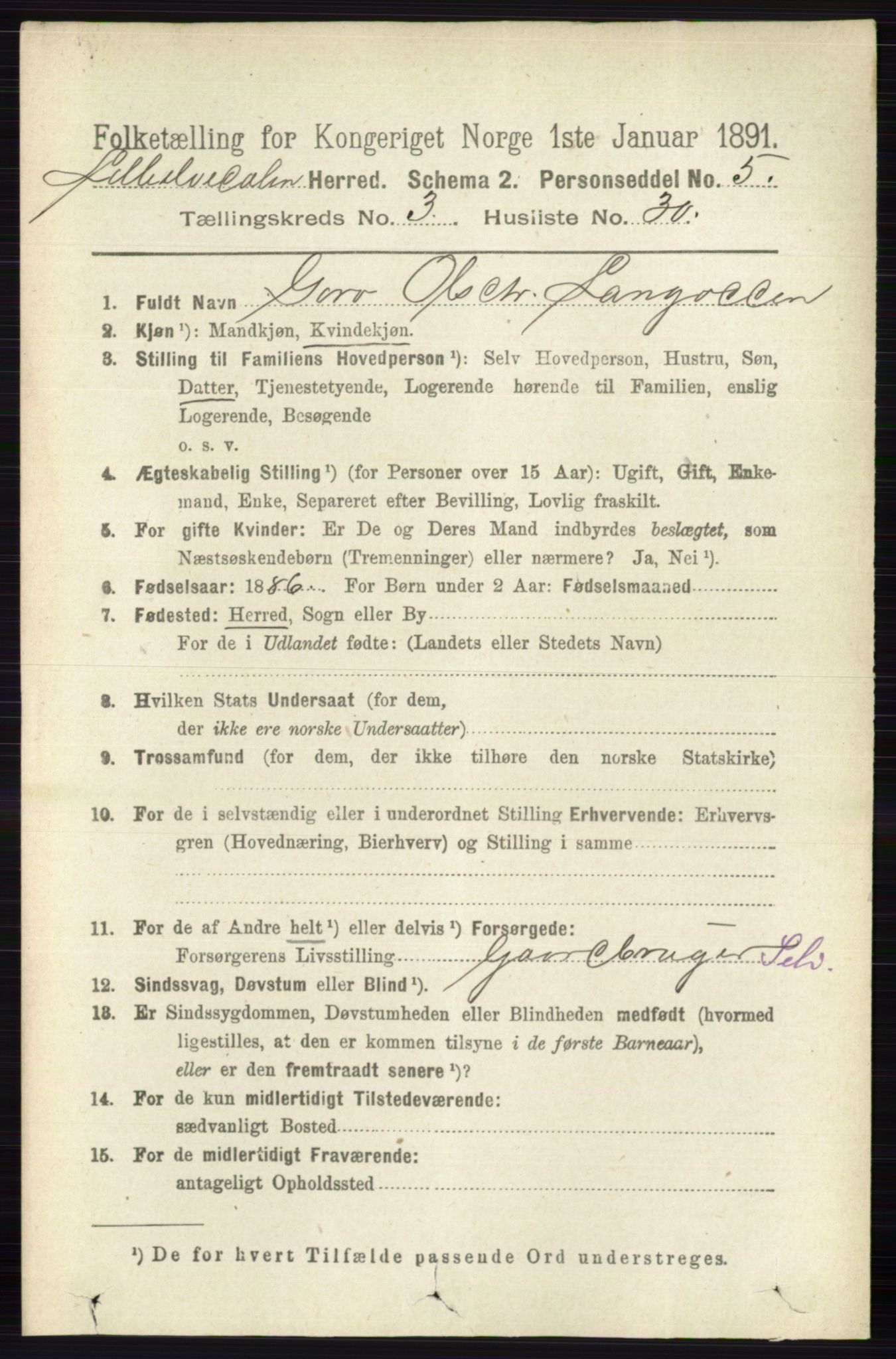 RA, 1891 census for 0438 Lille Elvedalen, 1891, p. 1284