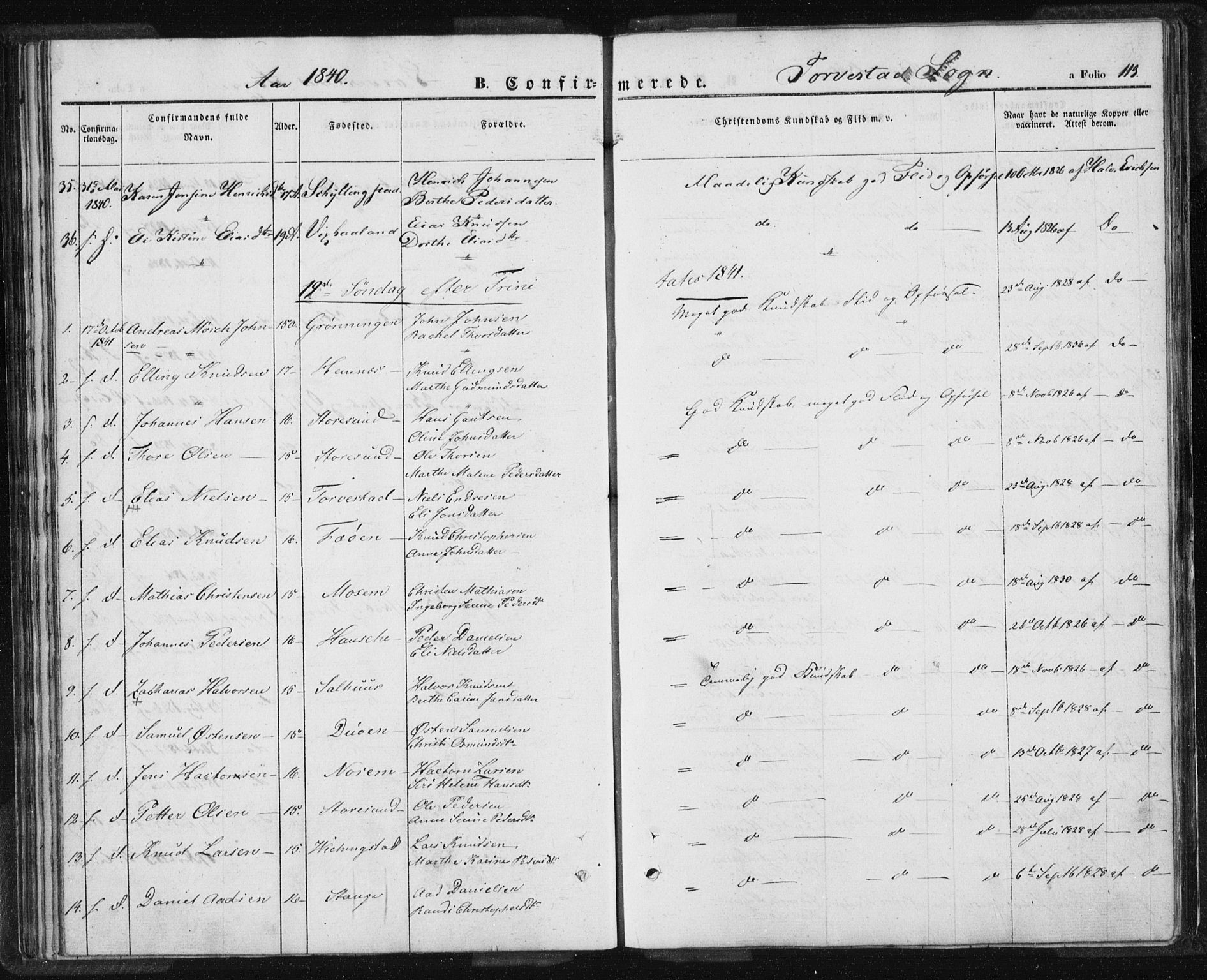 Torvastad sokneprestkontor, AV/SAST-A -101857/H/Ha/Haa/L0005: Parish register (official) no. A 5, 1836-1847, p. 113